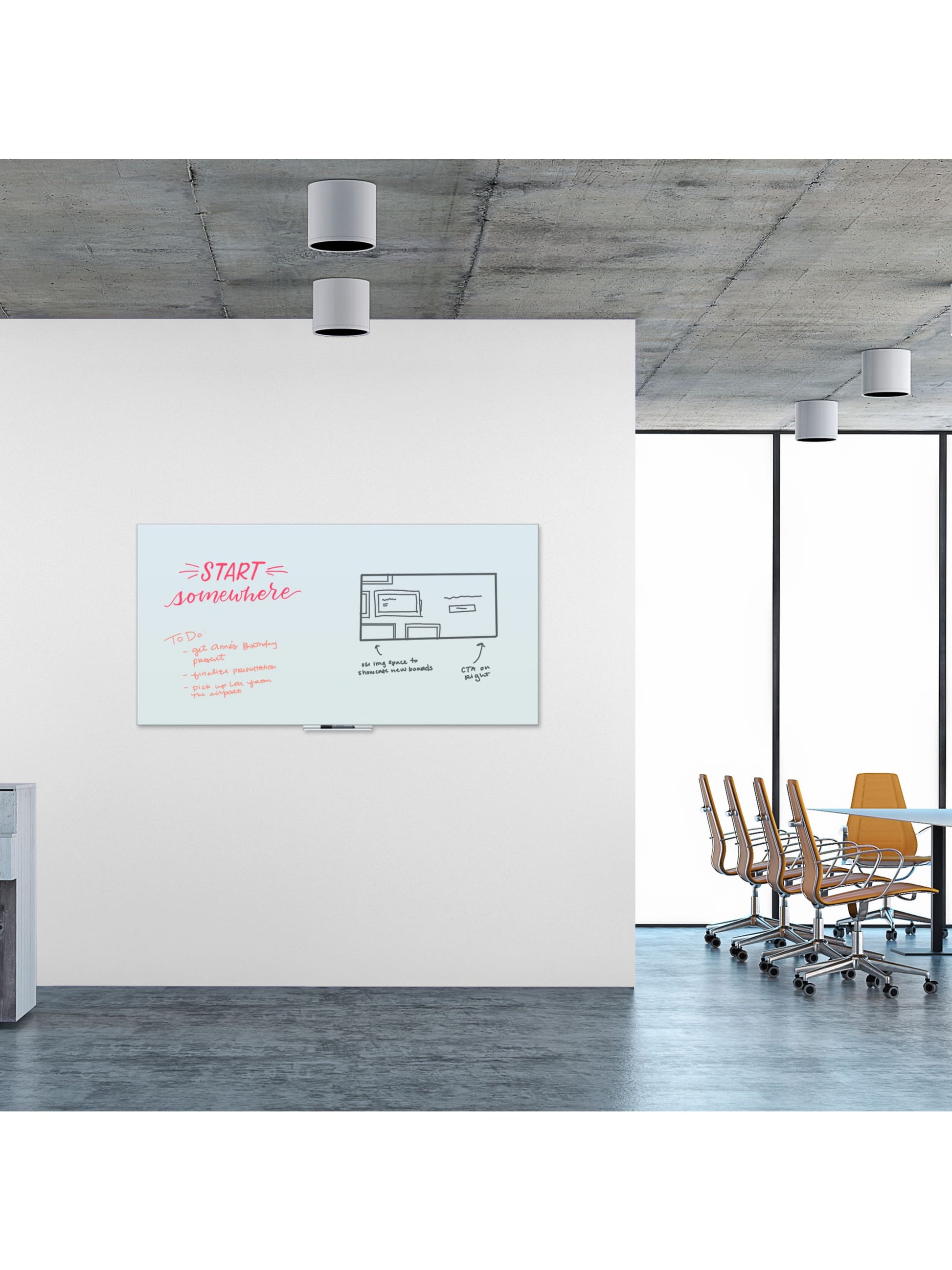 Floating Glass Non-Magnetic Dry Erase Board, White, 70" x 35", 6 x 3, White, 70" X 35" Size, Set of 1, 843463139784