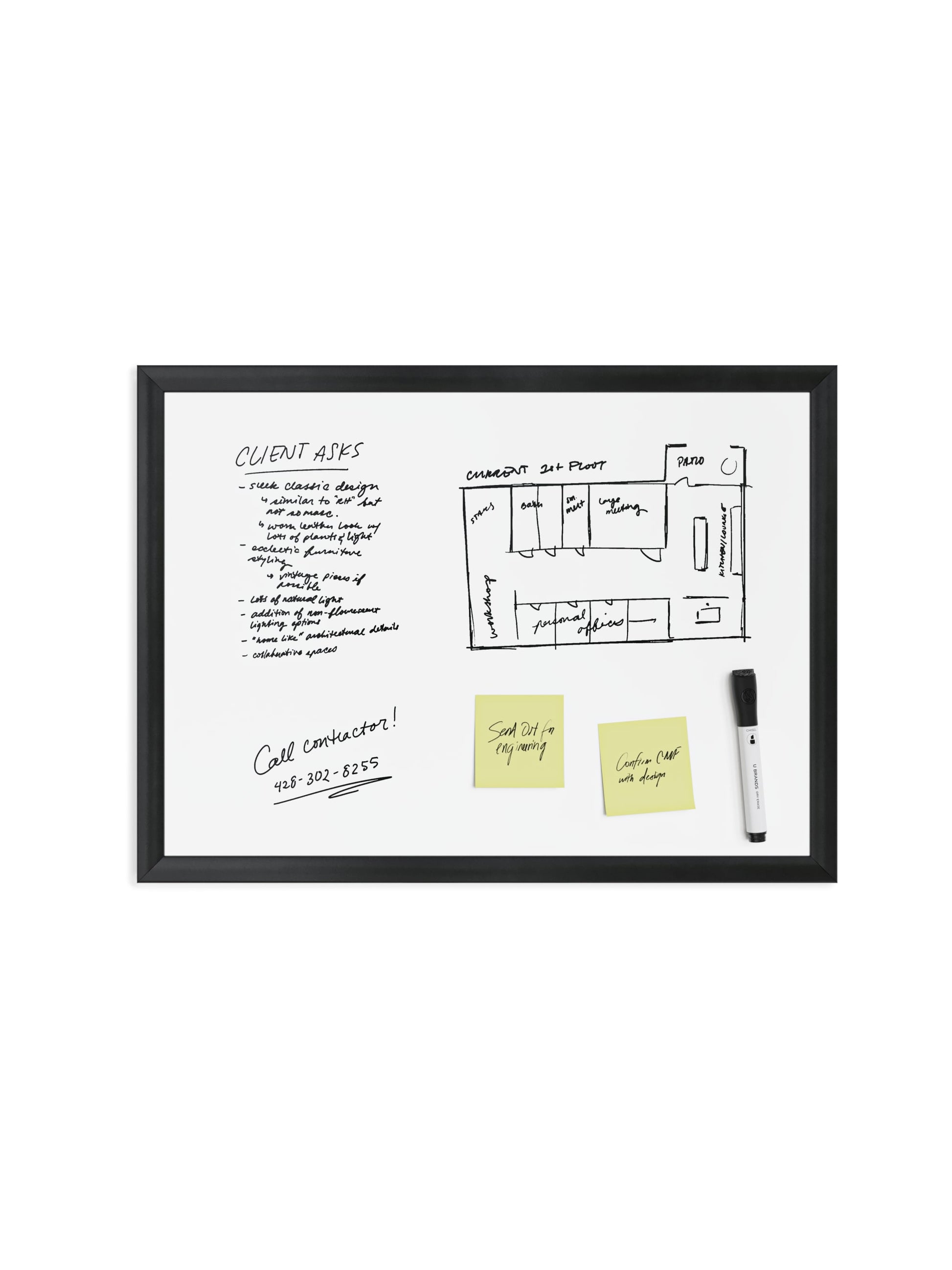 Aluminum PinIt Frame Dry Erase Board, Pinit Frame, Black, White, 70" x 47", 6 x 4, White, 70" X 47" Size, Set of 1, 843463130125