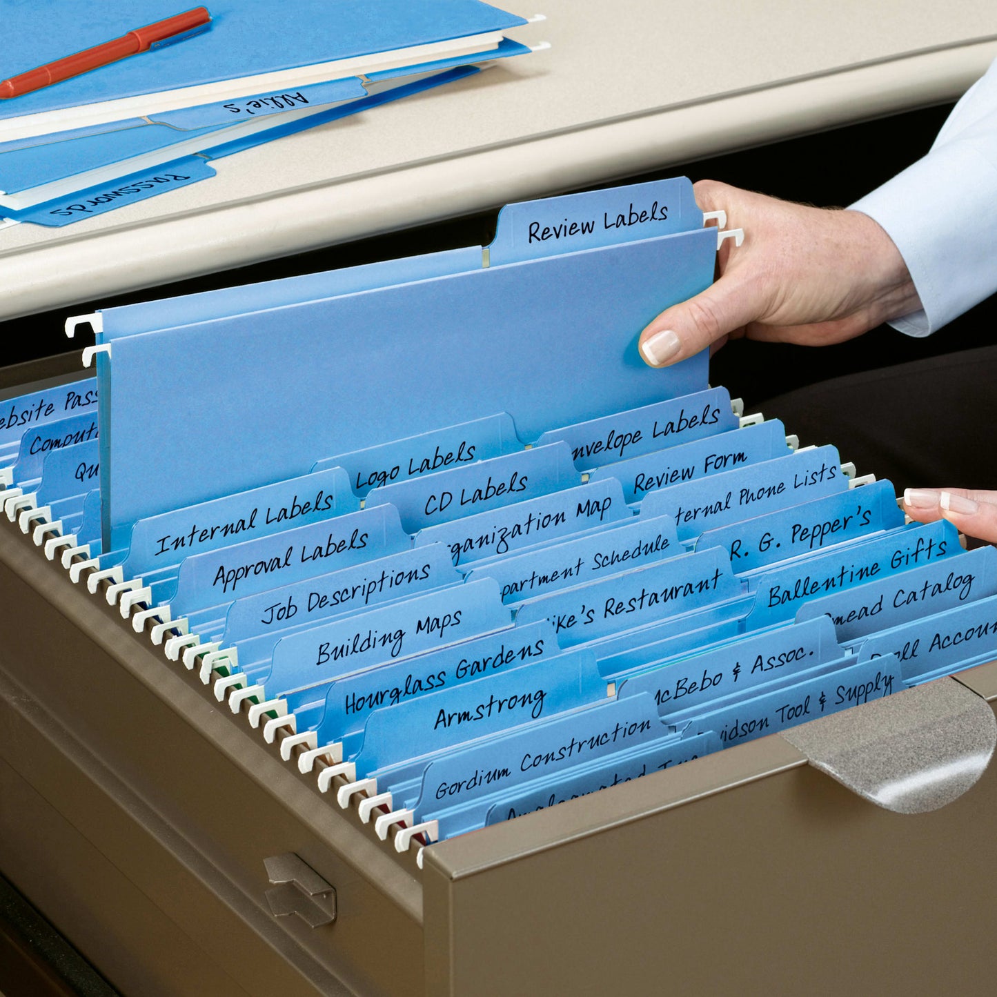 FasTab® Hanging File Folders, 1/3-Cut Tab, Blue Color, Letter Size, Set of 20, 086486640992