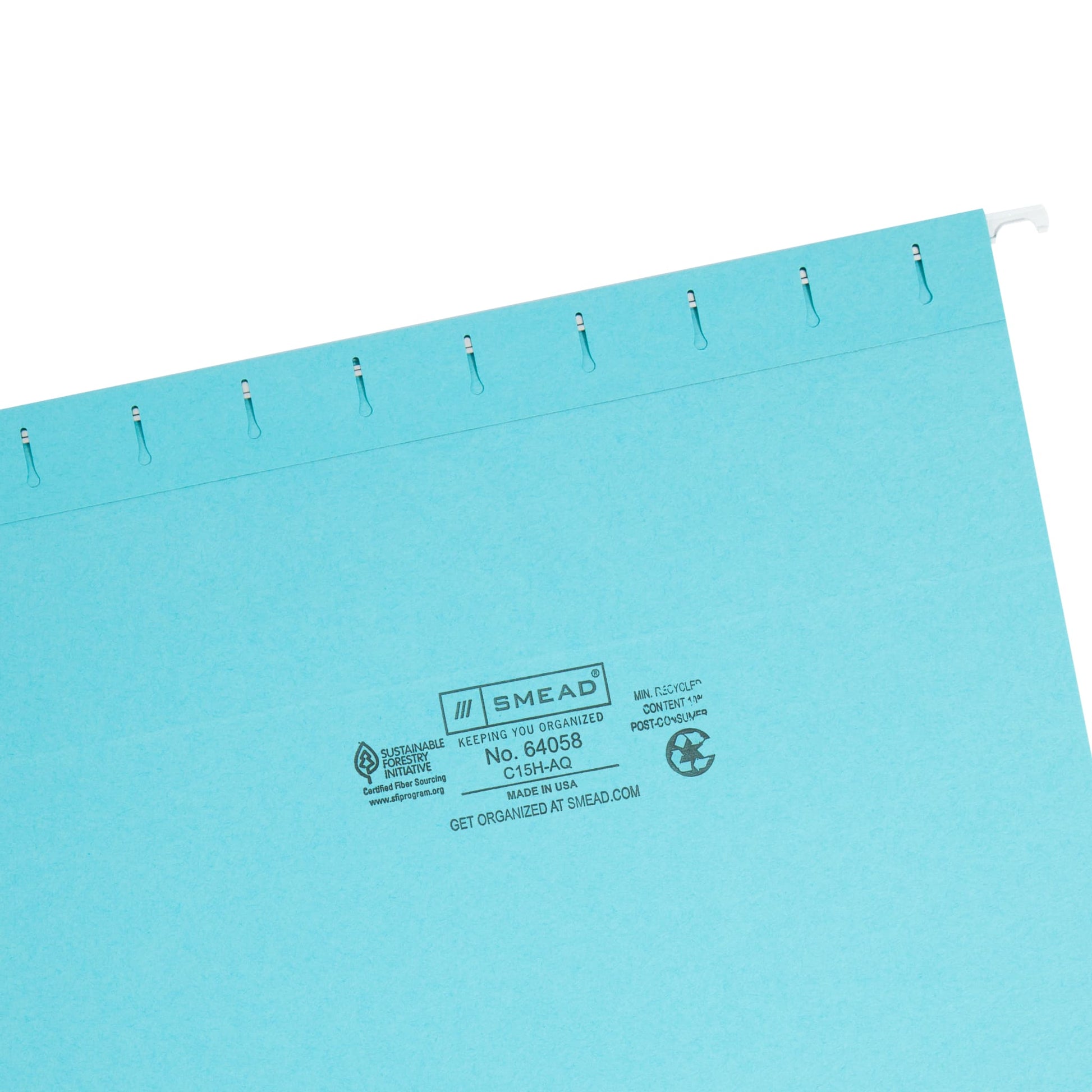 Standard Hanging File Folders with 1/5-Cut Tabs, Aqua Color, Letter Size, Set of 25, 086486640589