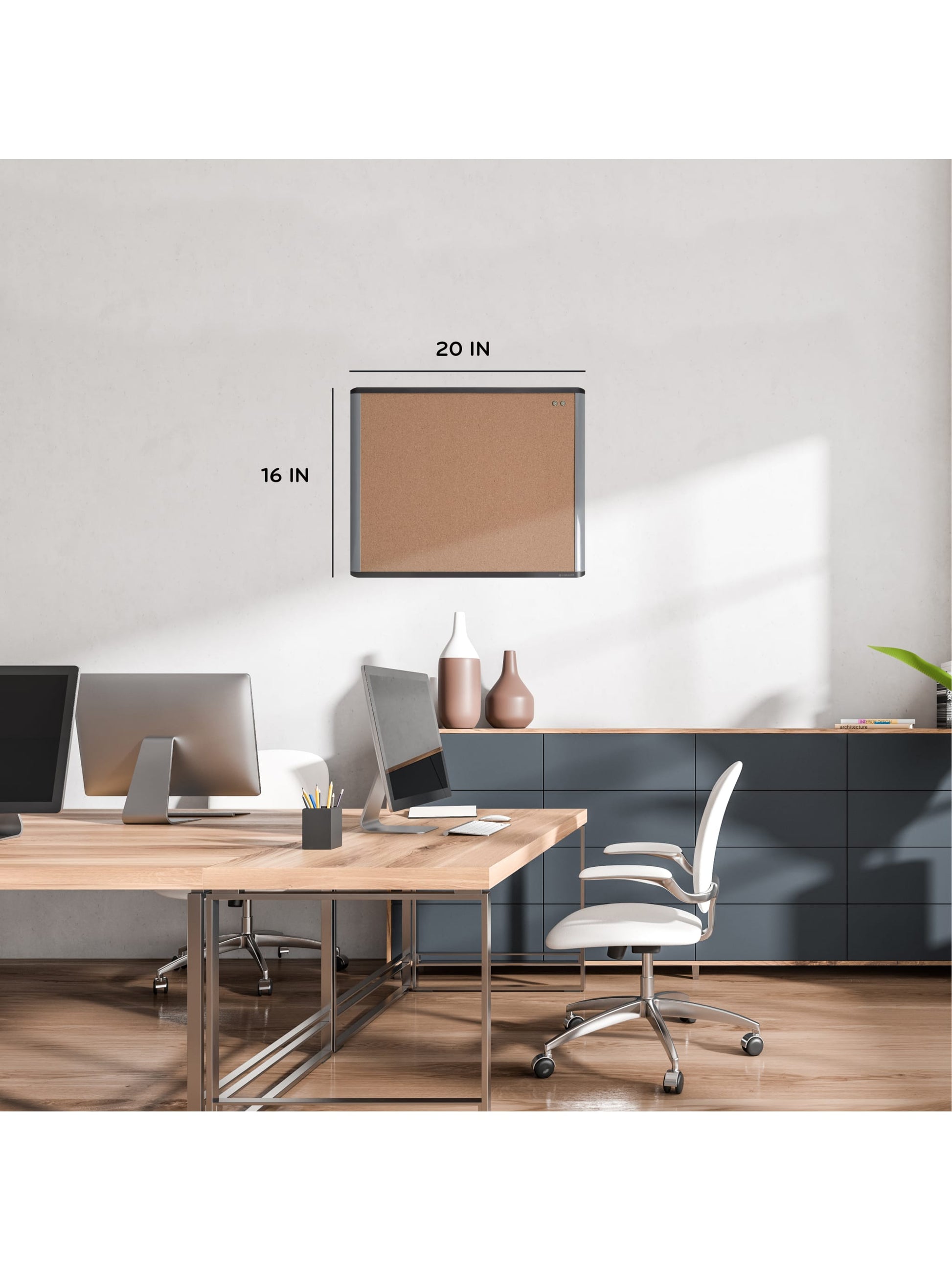 Mod Frame Cork Board, Black and Grey, Natural, 2" x 1", 2' or smaller, Natural, 2" X 1" Size, Set of 1, 812296023904