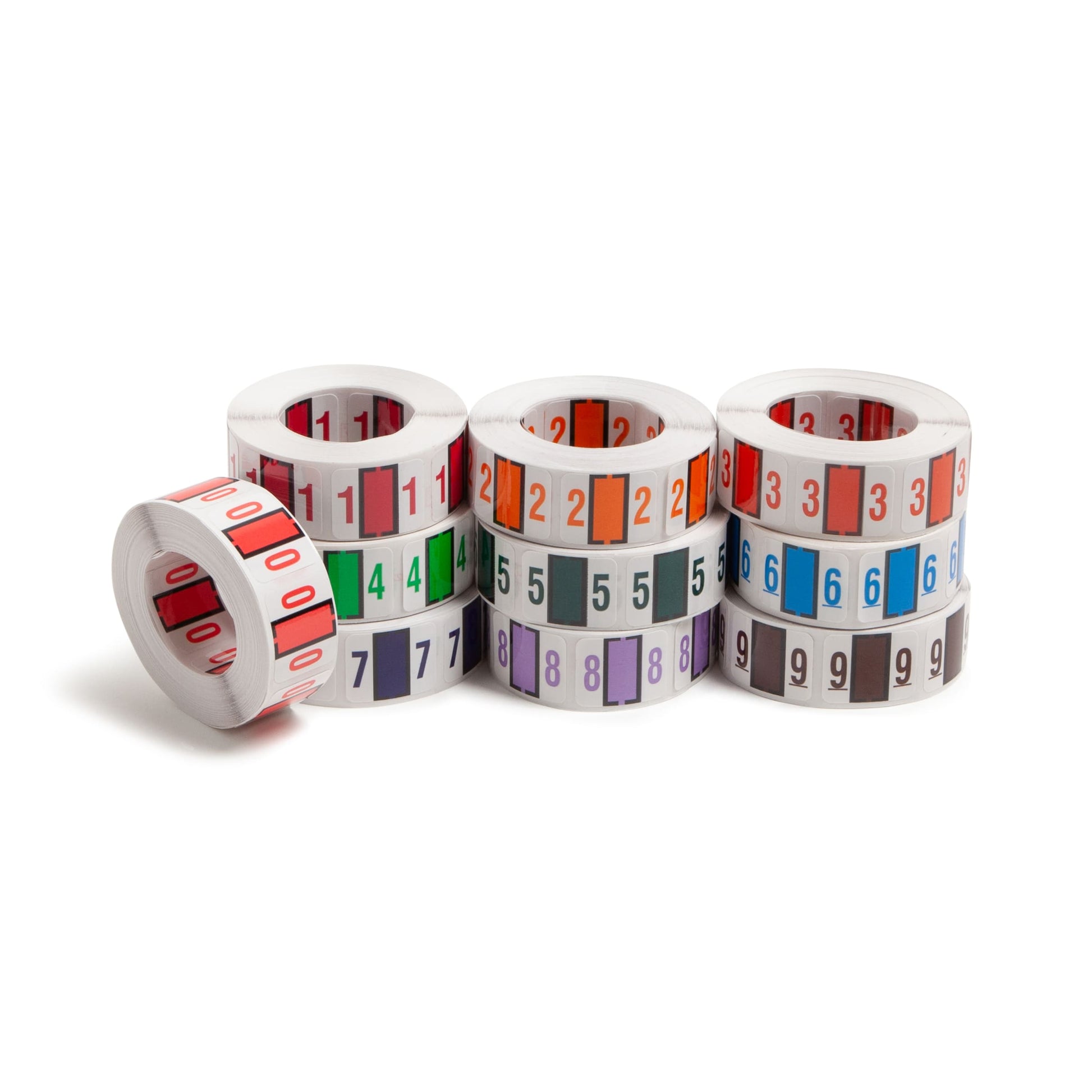 BCCRN Bar Style Color-Coded Numeric Labels, 0-9 Rolls, Assorted Colors Color, 1-1/4" X 1" Size, Set of 5000, 086486673808