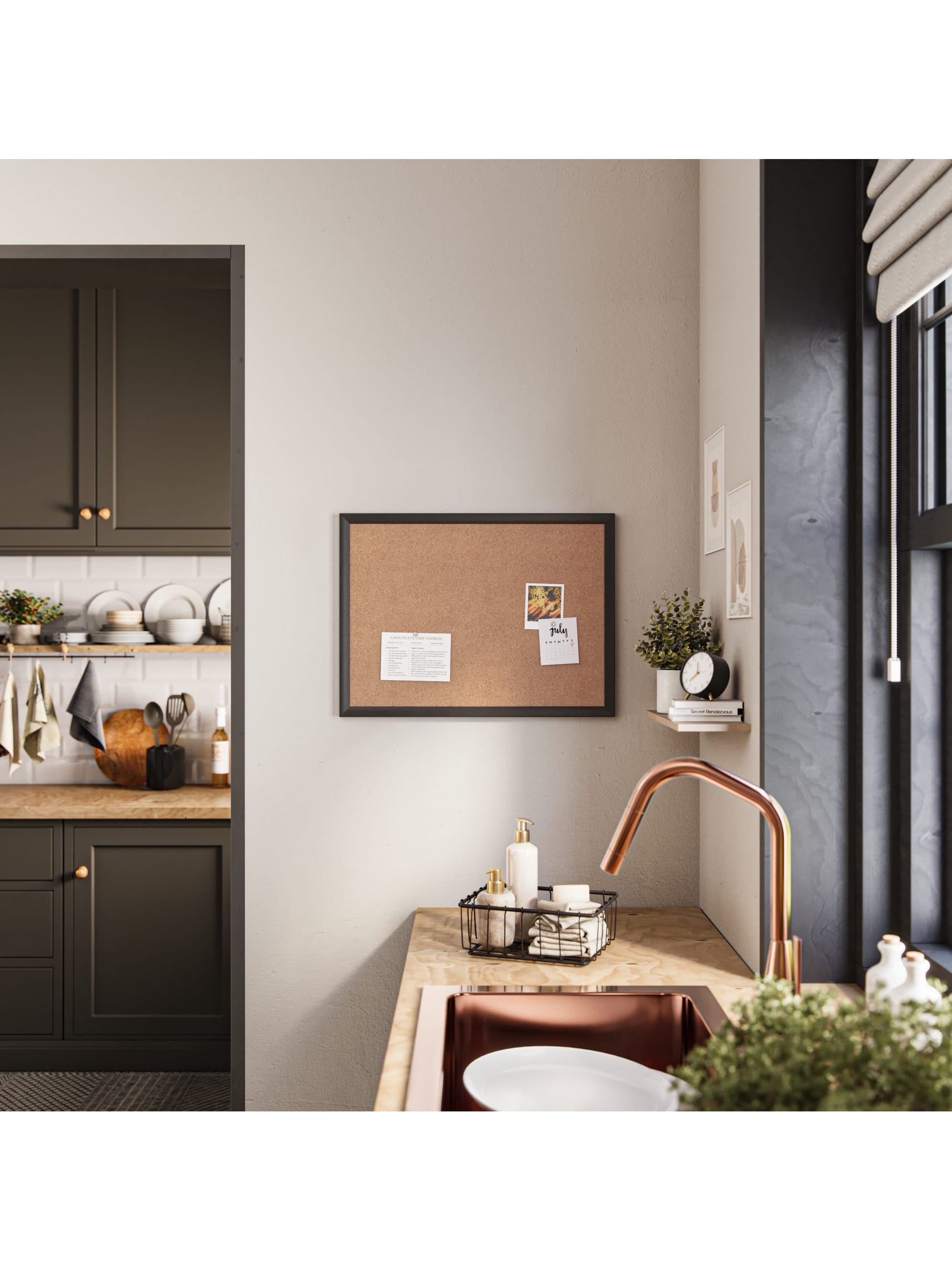 MDF Frame Cork Board, Black, Natural, 2" x 1", 2' or smaller, Natural, 2" X 1" Size, Set of 1, 812296020262