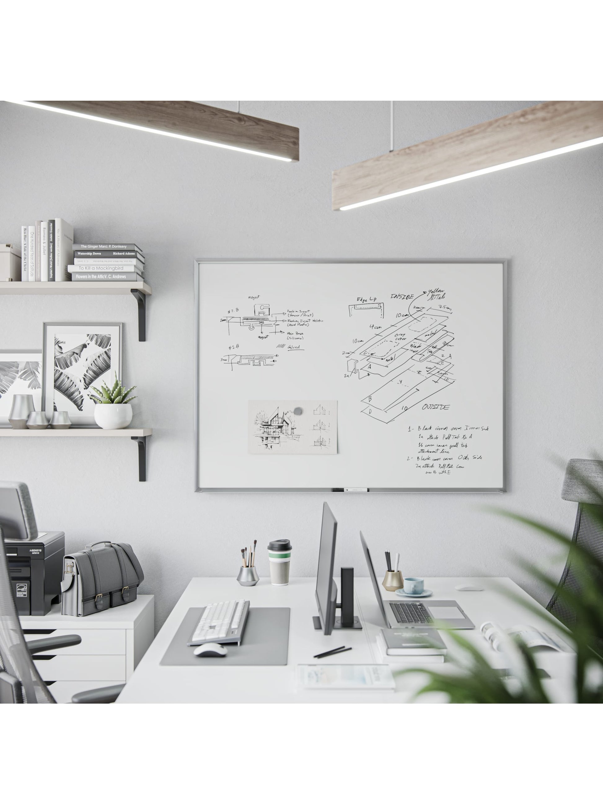 Metal Frame Magnetic Porcelain Dry Erase Board, White, White, 48" x 36", 4 x 3, White, 48" X 36" Size, Set of 1, 843463149004