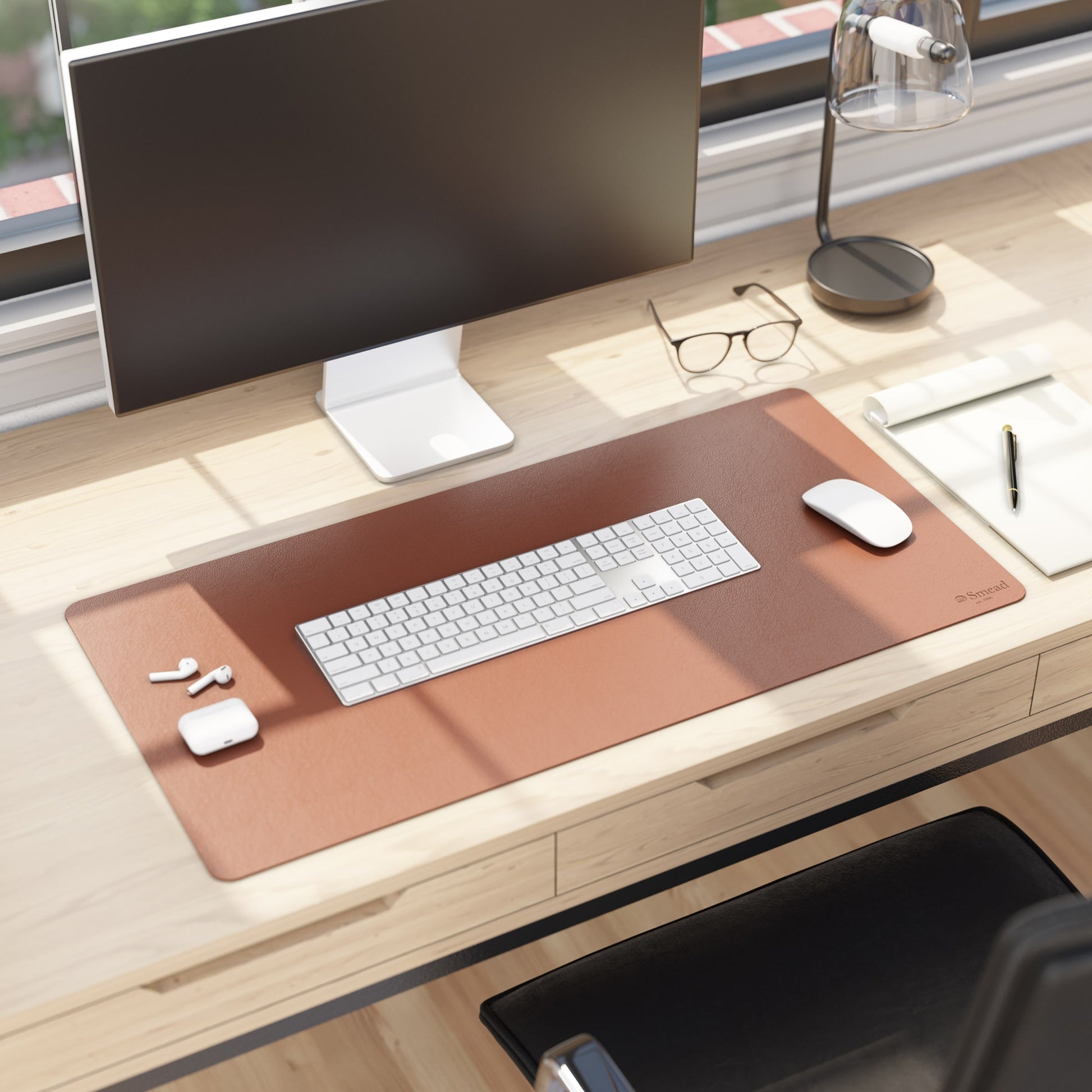 Vegan Leather Desk Pad, Saddle Color, 31.5"X15.7" Size, Set of 1, 086486648325
