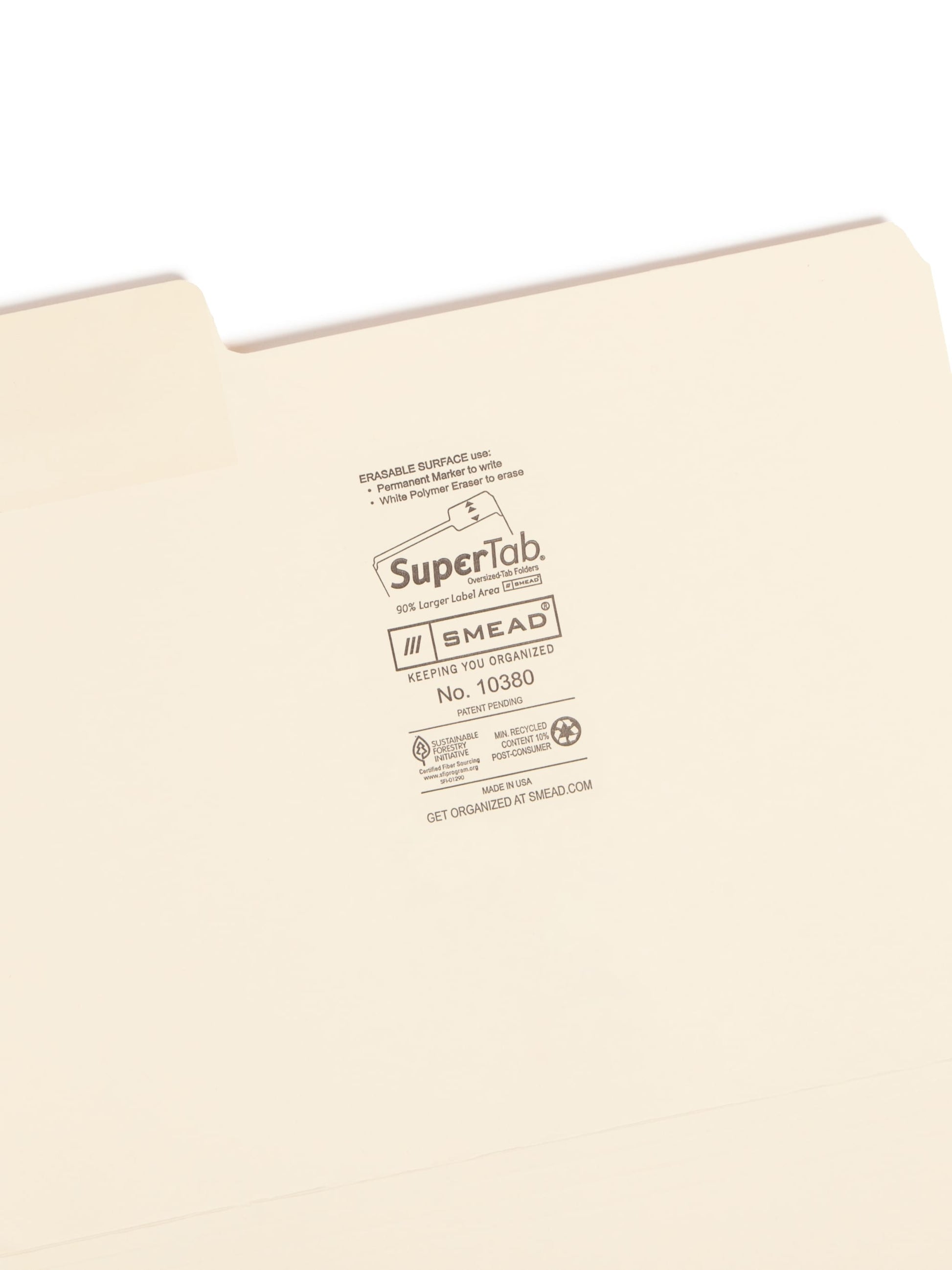 Erasable SuperTab® File Folders, Manila Color, Letter Size, Set of 24, 086486103800