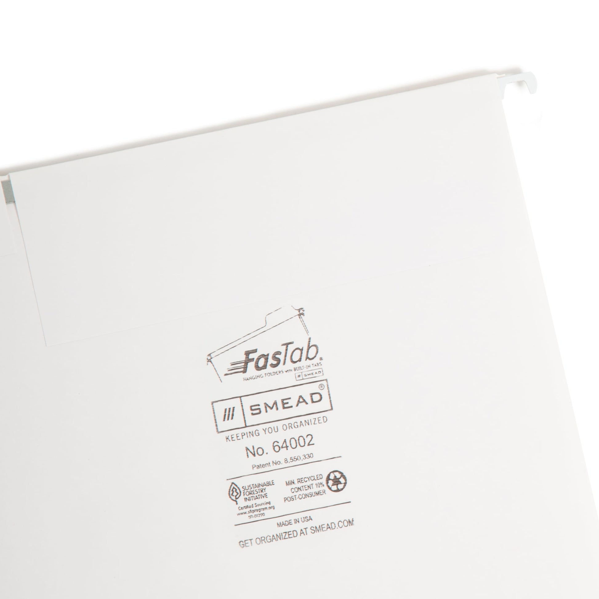 FasTab® Hanging File Folders, 1/3-Cut Tab, White Color, Letter Size, Set of 20, 086486640022