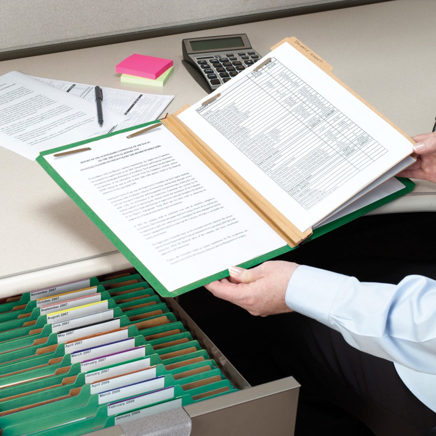 Pressboard Classification File Folders, 2 Dividers, 2 inch Expansion, Green Color, Letter Size, Set of 5, 086486140577