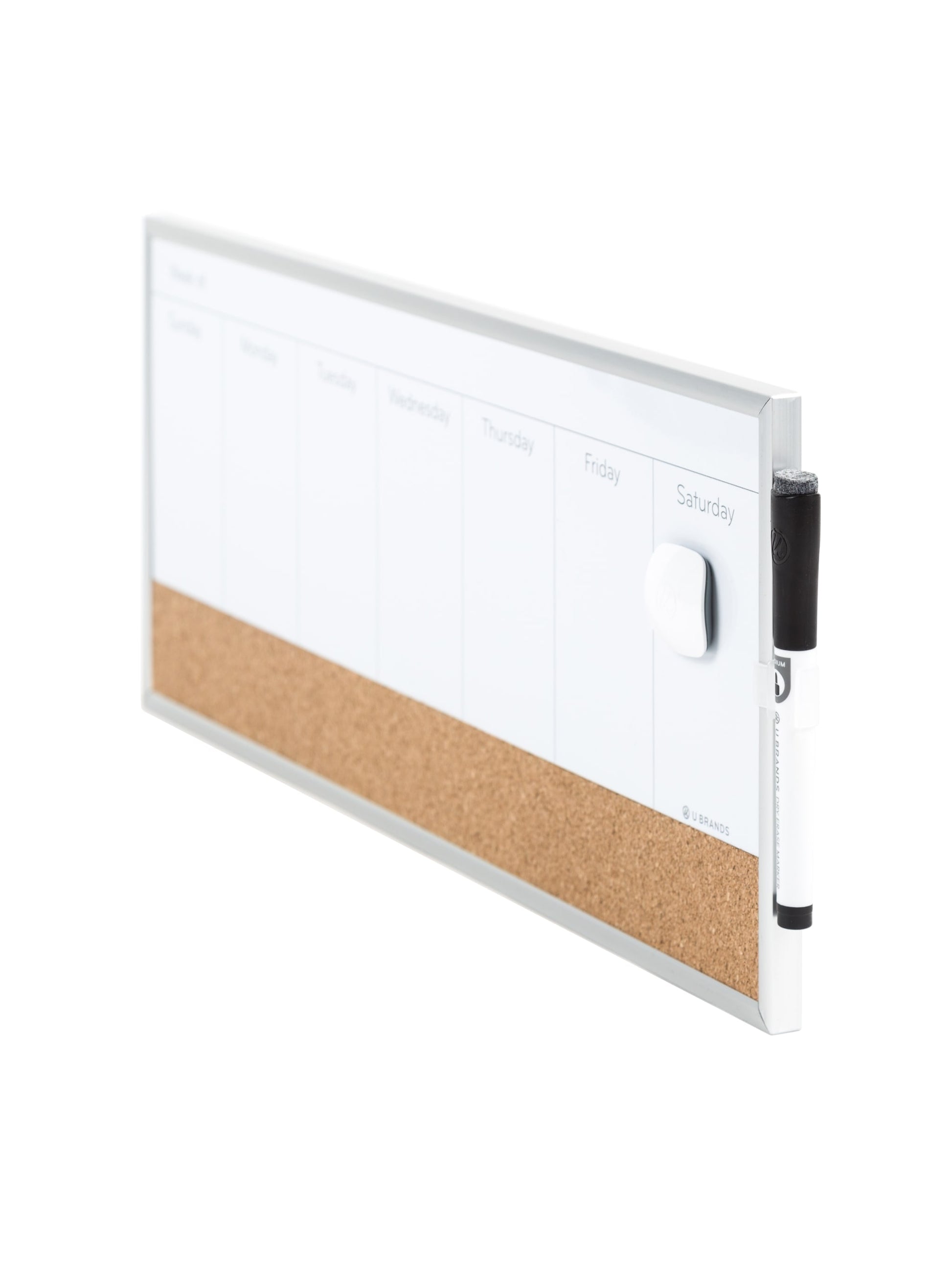 Metal Frame Dry Erase Weekly Combo Board, Silver, White, 18" x 7.5", 2' or Smaller, White, 18" X 7.5" Size, Set of 1, 812296023621