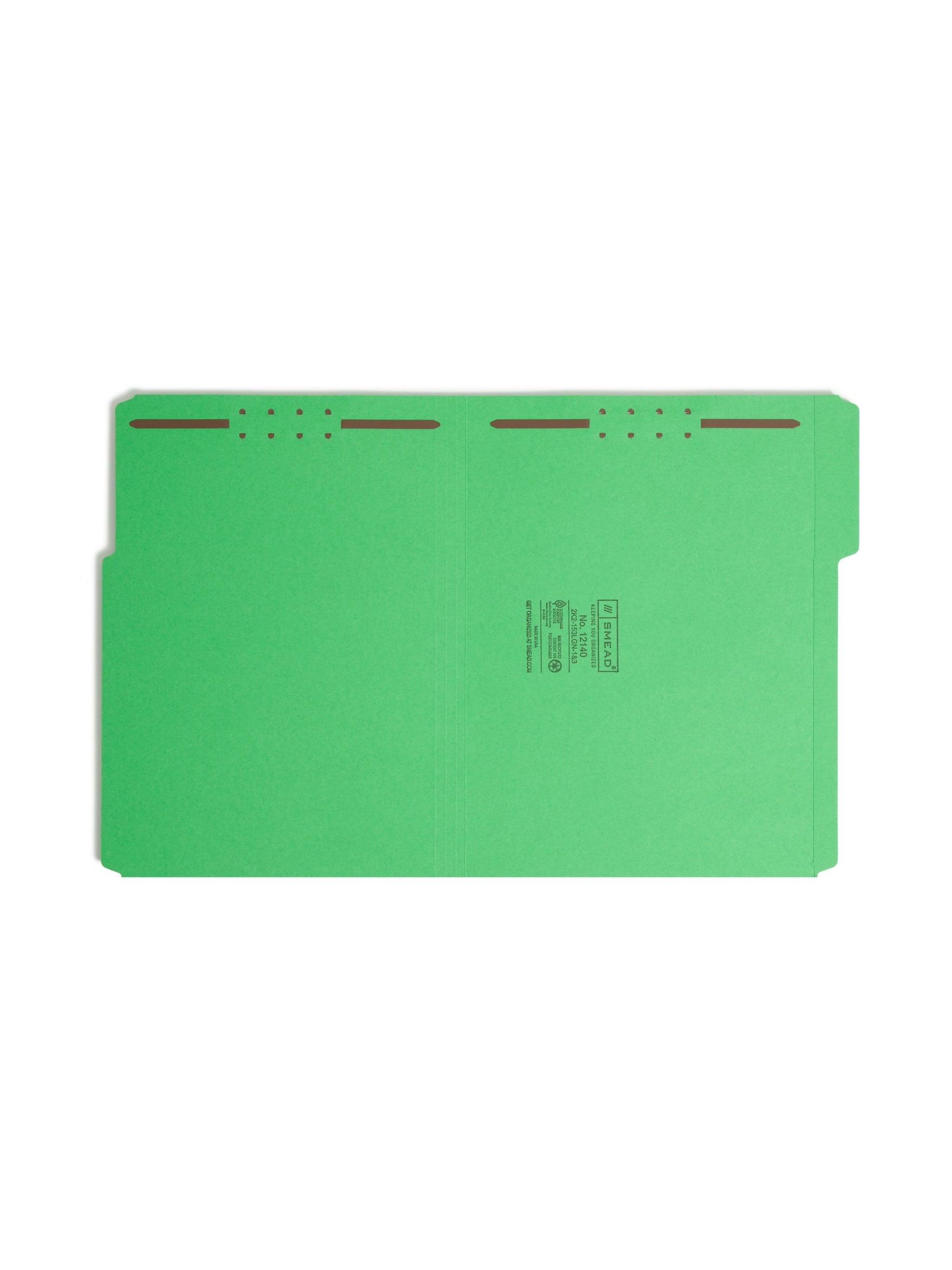 Reinforced Tab Fastener File Folders, 1/3-Cut Tab, 2 Fasteners, Green Color, Letter Size, Set of 50, 086486121408