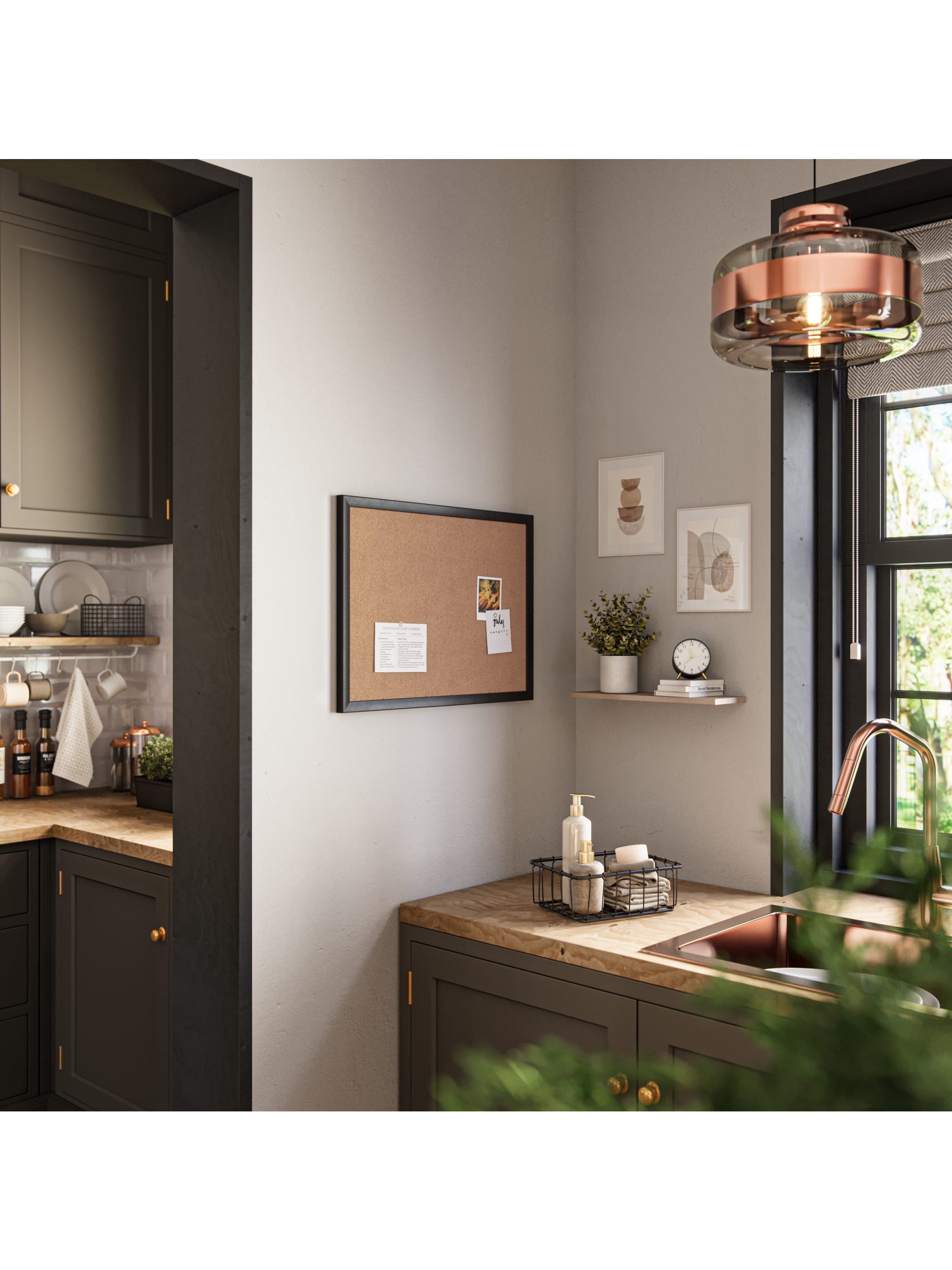 MDF Frame Cork Board, Black, Natural, 2" x 1", 2' or smaller, Natural, 2" X 1" Size, Set of 1, 812296020262