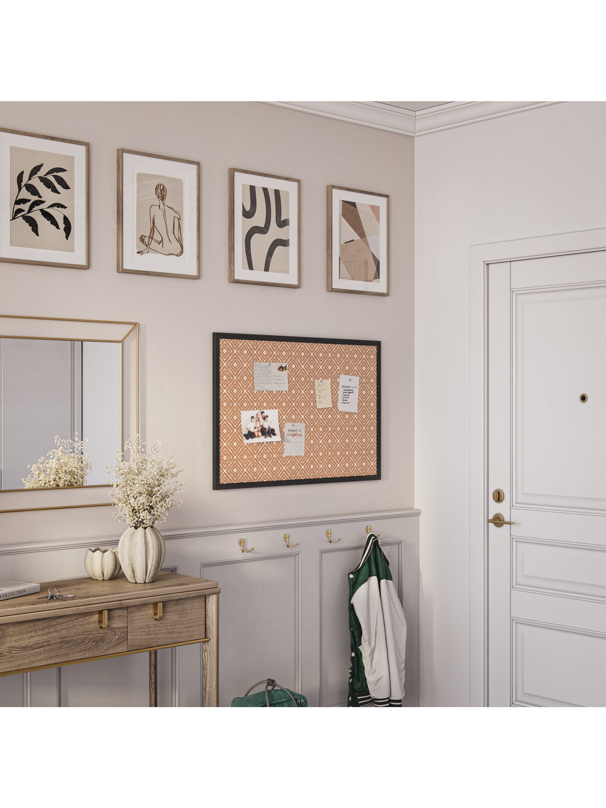 MDF Frame Cork Board, Black, Brown, 35" x 23", 3 x 2, Brown, 35" X 23" Size, Set of 1, 817894028849