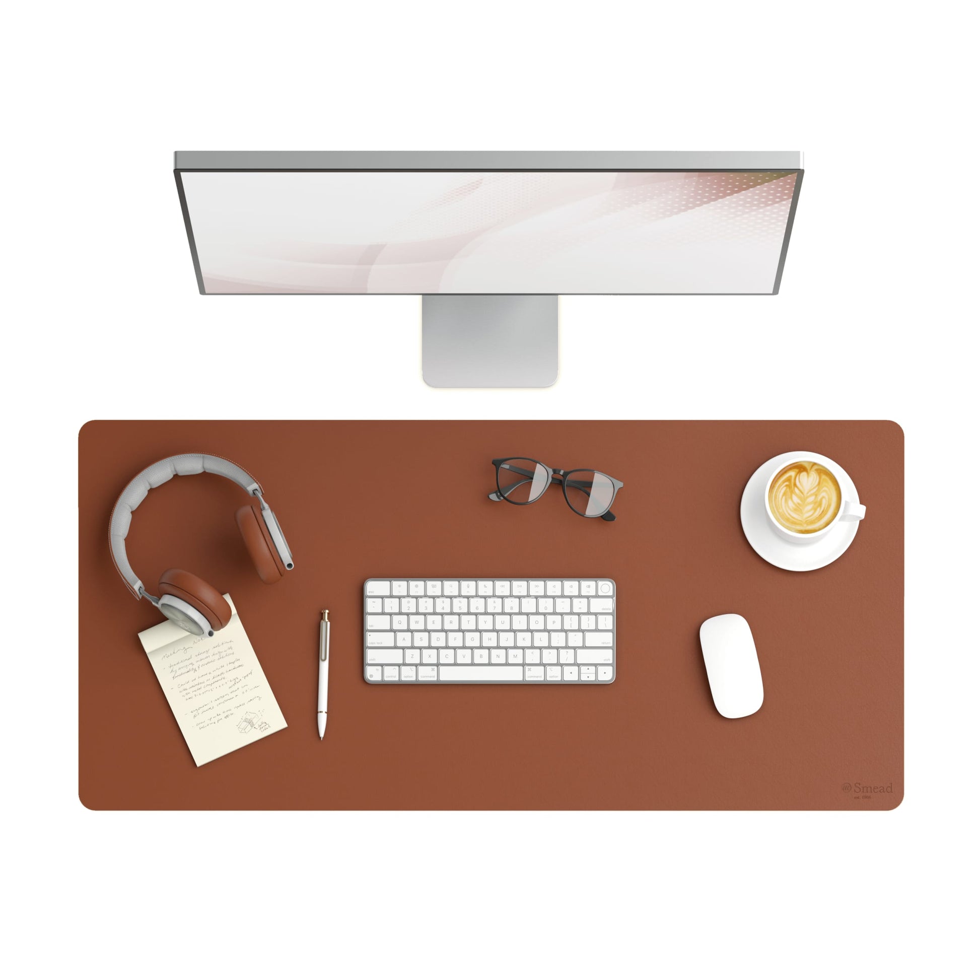 Vegan Leather Desk Pad, Saddle Color, 36"X17" Size, Set of 1, 086486648271