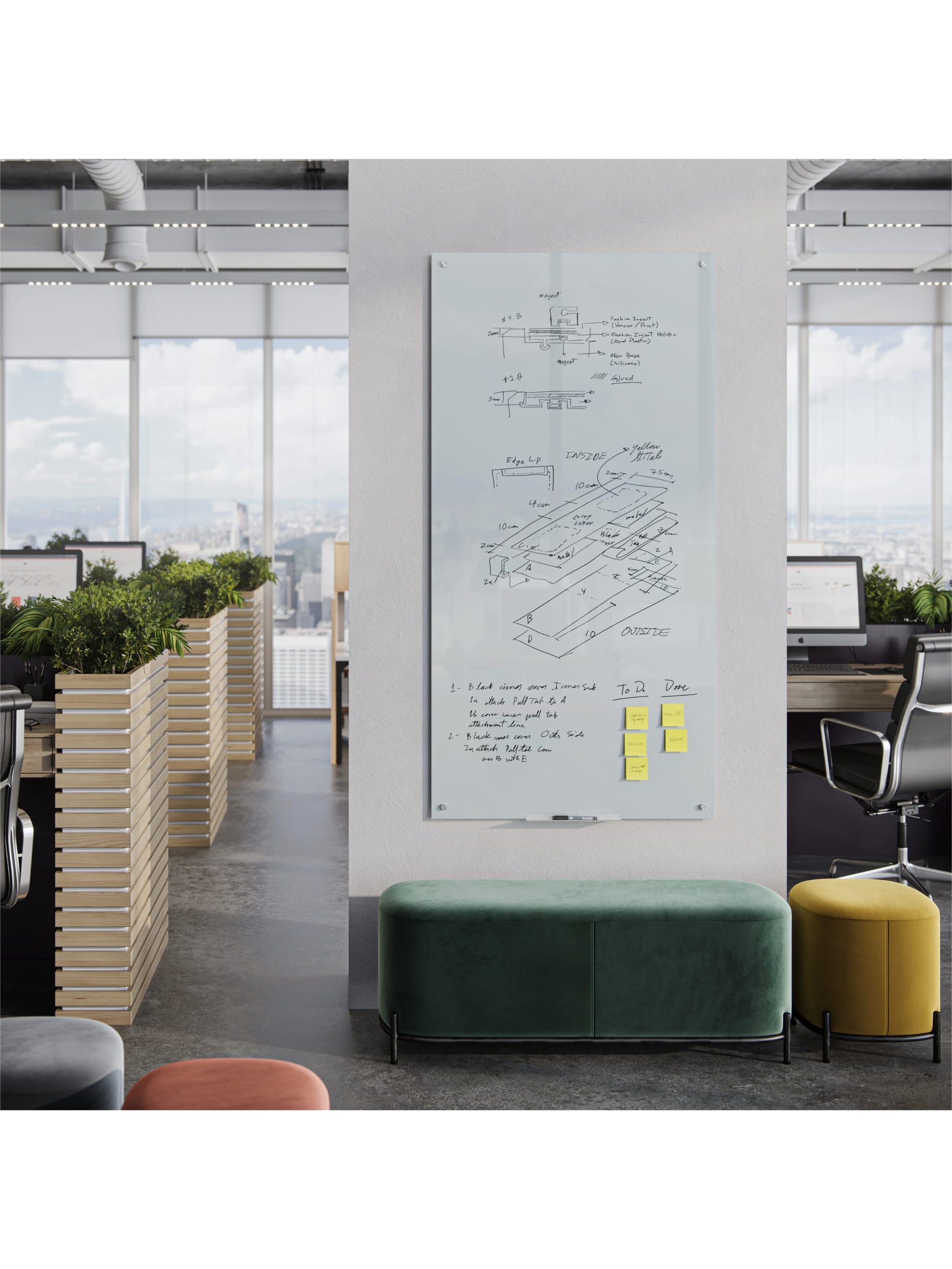 Frameless Glass Magnetic Dry Erase Board, White, 70" x 35", 6 x 3, White, 70" X 35" Size, Set of 1, 817894023004