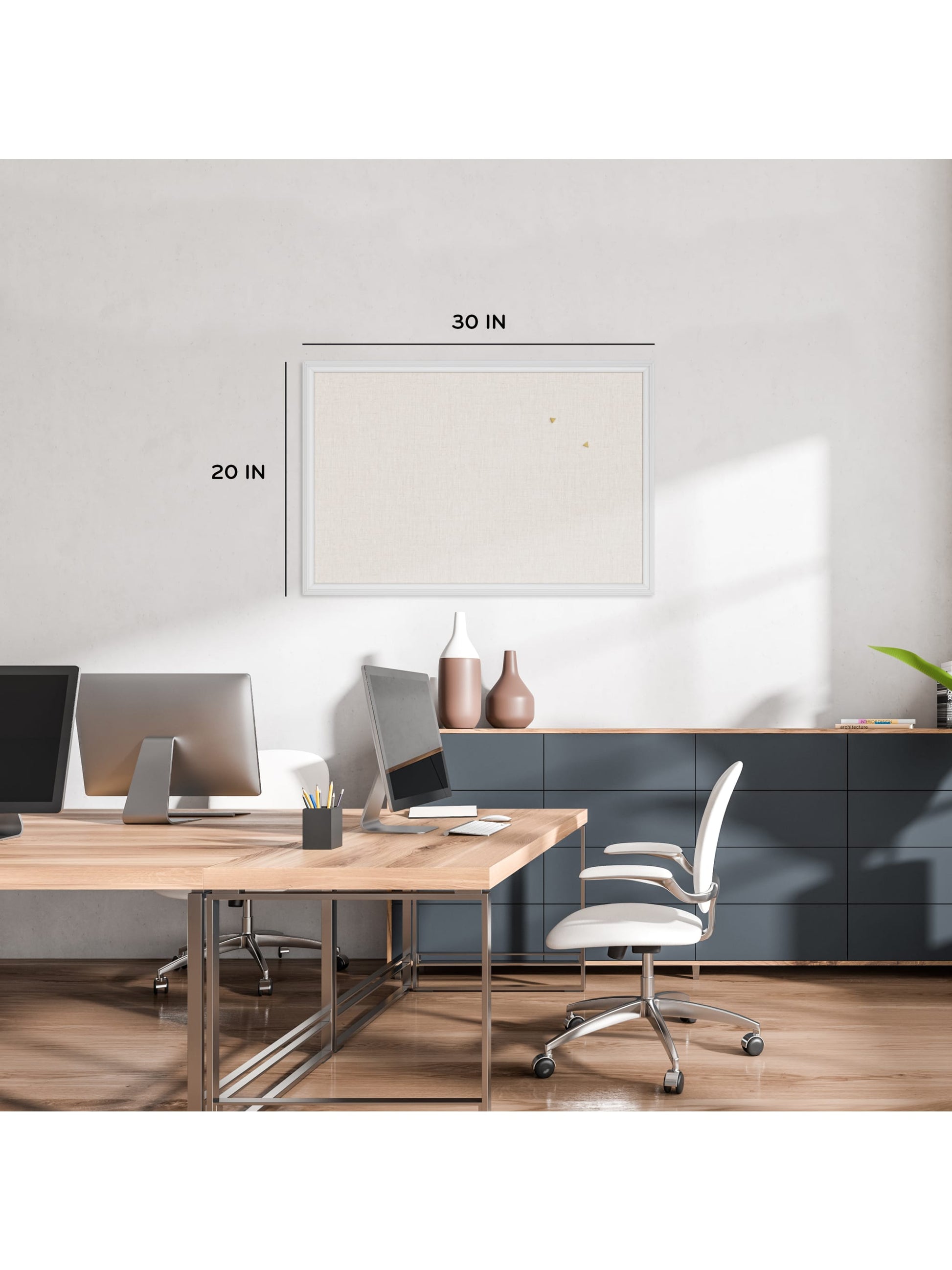 Decor Frame Linen Bulletin Board, White, Brown, 30" x 20", 3 x 2, Brown, 30" X 20" Size, Set of 1, 817894020744