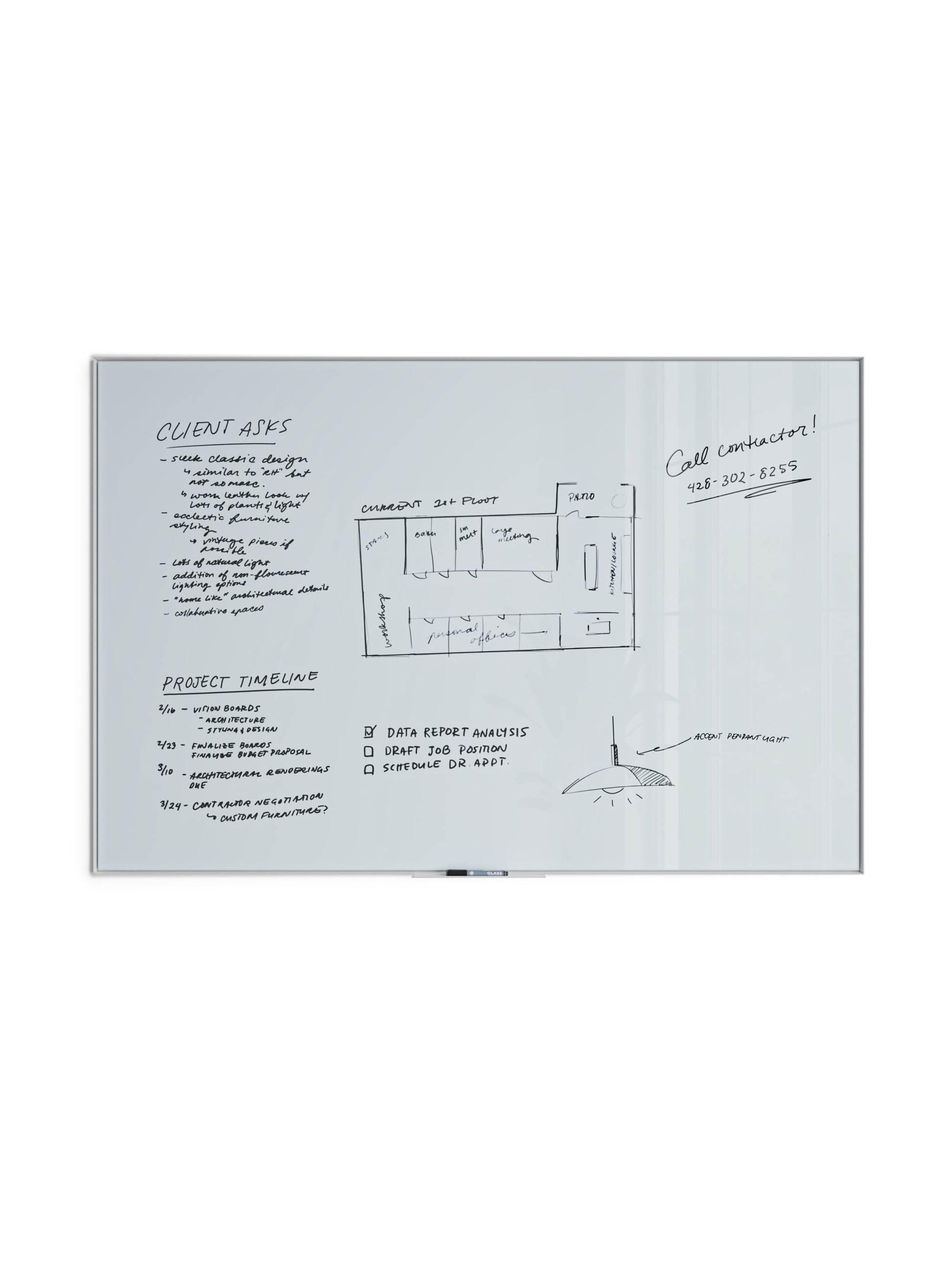 Aluminum Frame Magnetic Glass Dry Erase Board, White, White, 70" x 47", 6 x 4, White, 70" X 47" Size, Set of 1, 817894028276