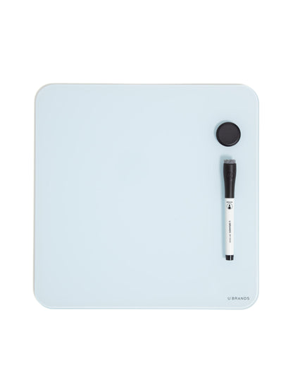 U Brands Rounded Edge Magnetic Glass Dry Erase Cubicle Board, 12" x 12" Frosted White