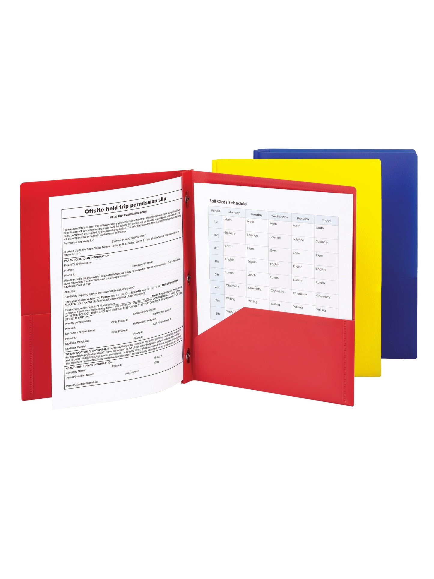 Poly Two-Pocket Folders with Fasteners, Assorted Primaries Color, Letter Size, Set of 1, 086486877381