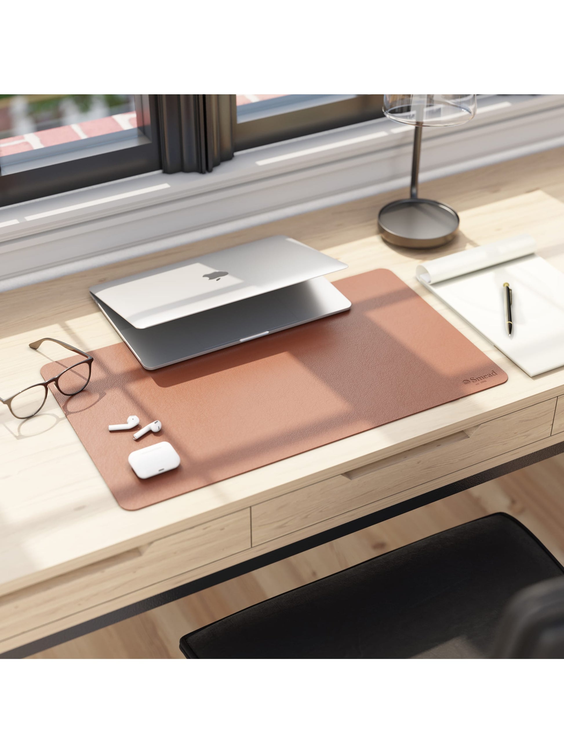 Vegan Leather Desk Pad, Saddle Color, 23.6"X13.7" Size, 086486648370