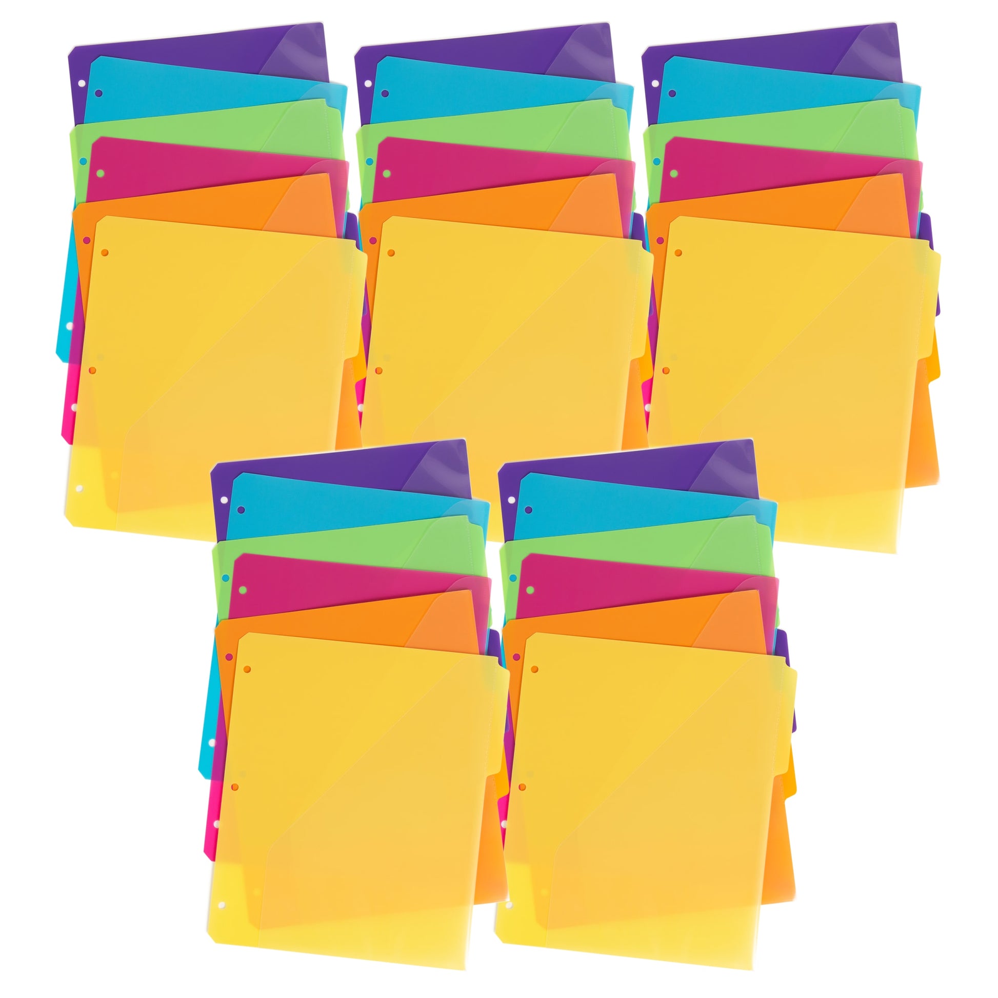 Three-Ring Binder Poly Index Dividers, 6 Dividers Each, 1/3-Cut Tabs, Assorted Colors Color, Letter Size, Set of 30, 30086486894211
