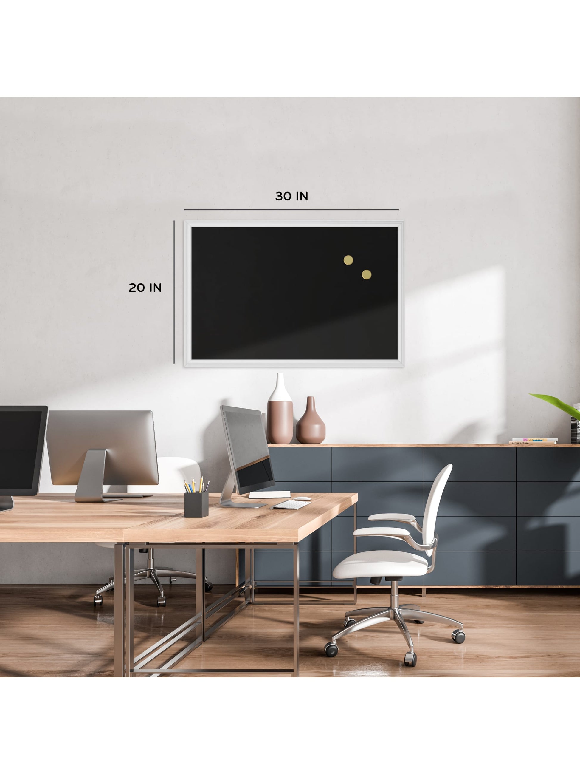 Decor Frame Magnetic Chalkboard, White, Black, 30" x 20", 3 x 2, Black, 30" X 20" Size, Set of 1, 817894020737