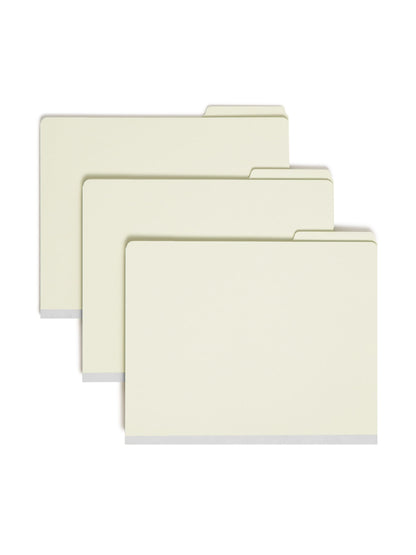 SafeSHIELD® Pressboard Classification File Folders, 2 Dividers, 2 inch Expansion, 1/3-Cut Tab, Gray/Green Color, Letter Size, 