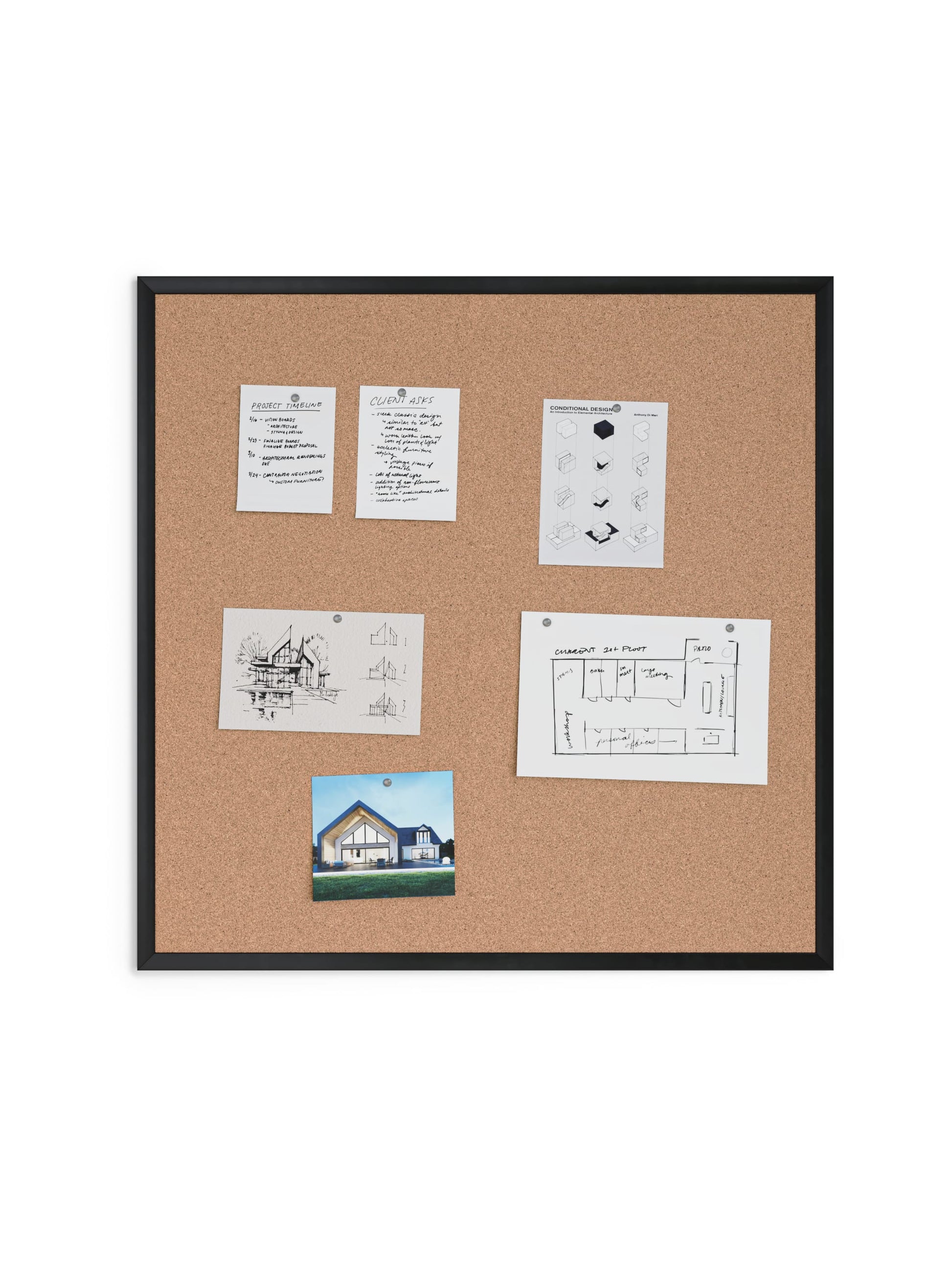Metal Frame Cork Board, Black, Brown, 35" x 35", 3 x 3, Brown, 35" X 35" Size, Set of 1, 817894028818