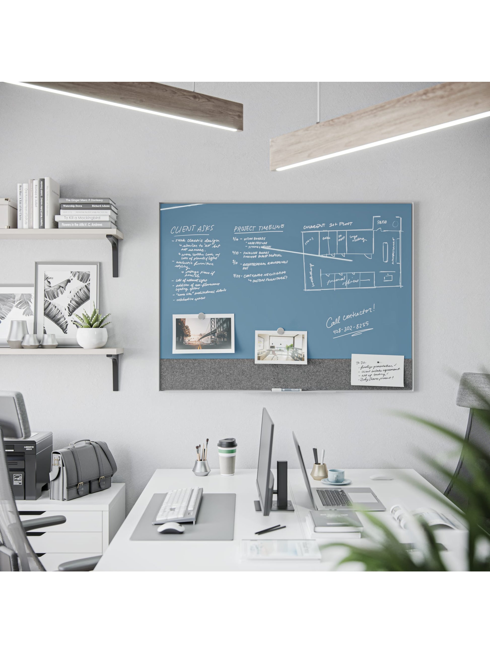 Aluminum Frame Non-Magnetic Glass Dry Erase Board, White, Blue, 47" x 35", 4 x 3, Blue, 47" X 35" Size, Set of 1, 843463131955
