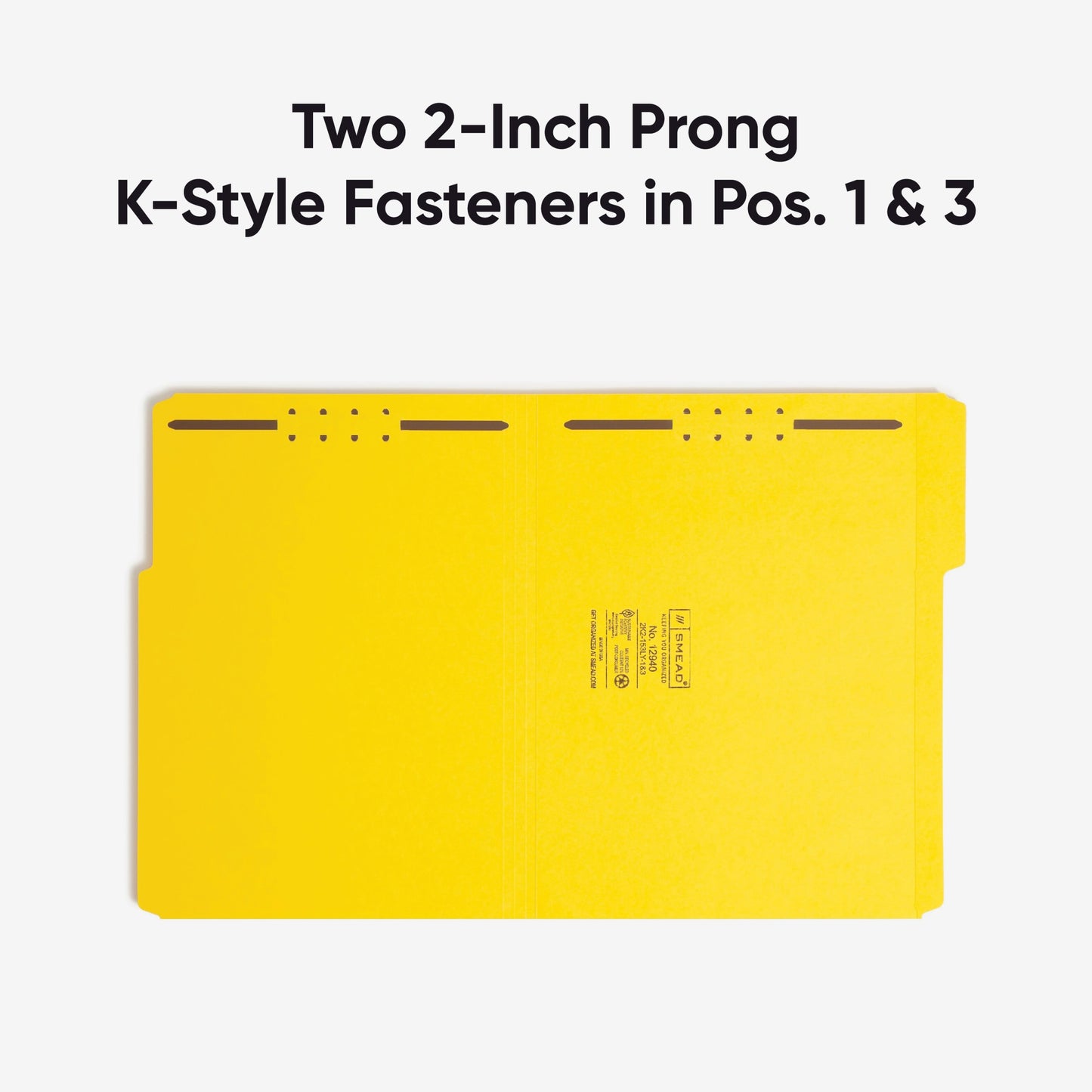 Reinforced Tab Fastener File Folders, 1/3-Cut Tab, 2 Fasteners, Yellow Color, Letter Size, Set of 50, 086486129404