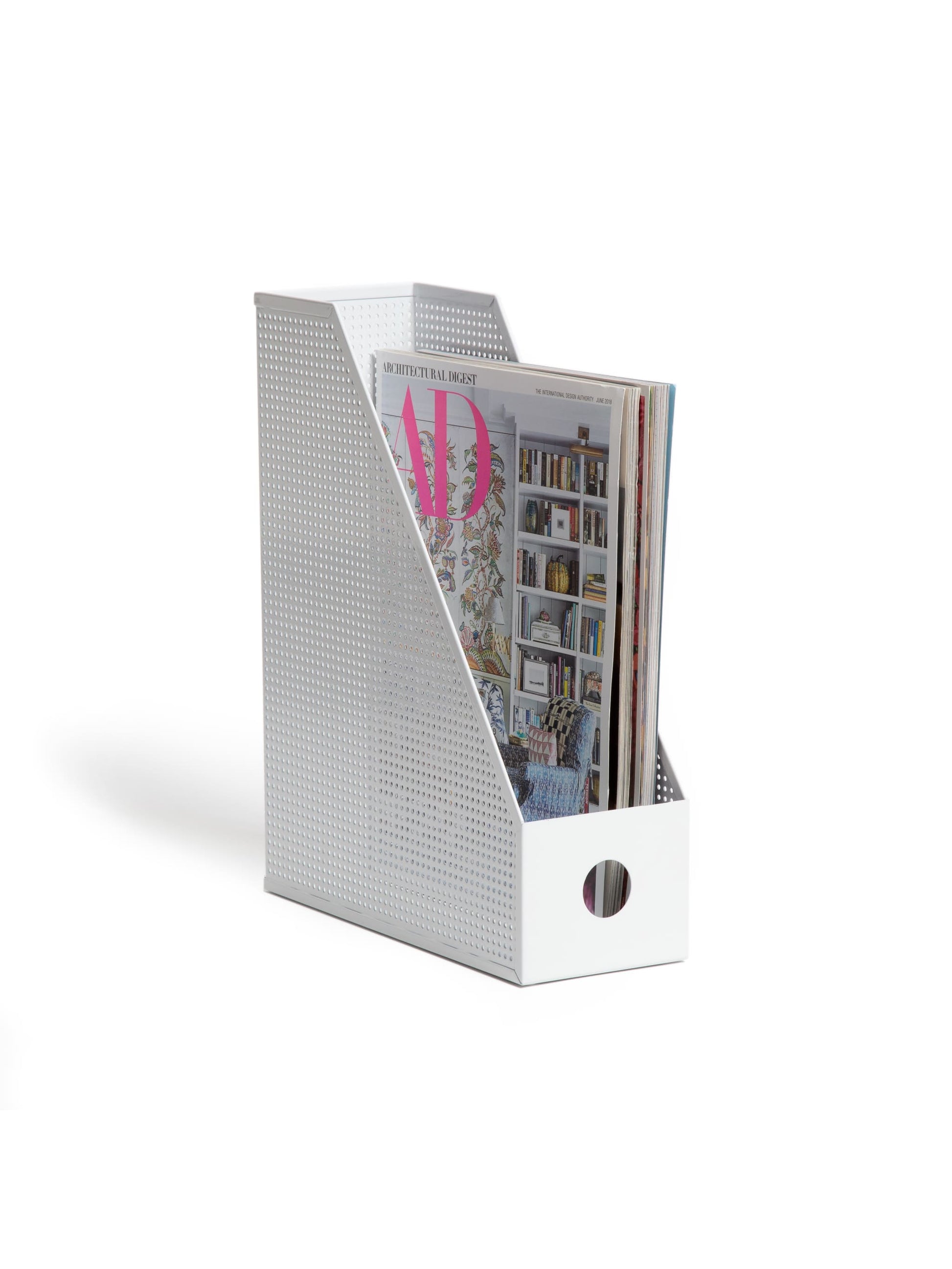 Perf Metal Magazine Holder, Modern Perforated, White, White, Set of 1, 843463157160