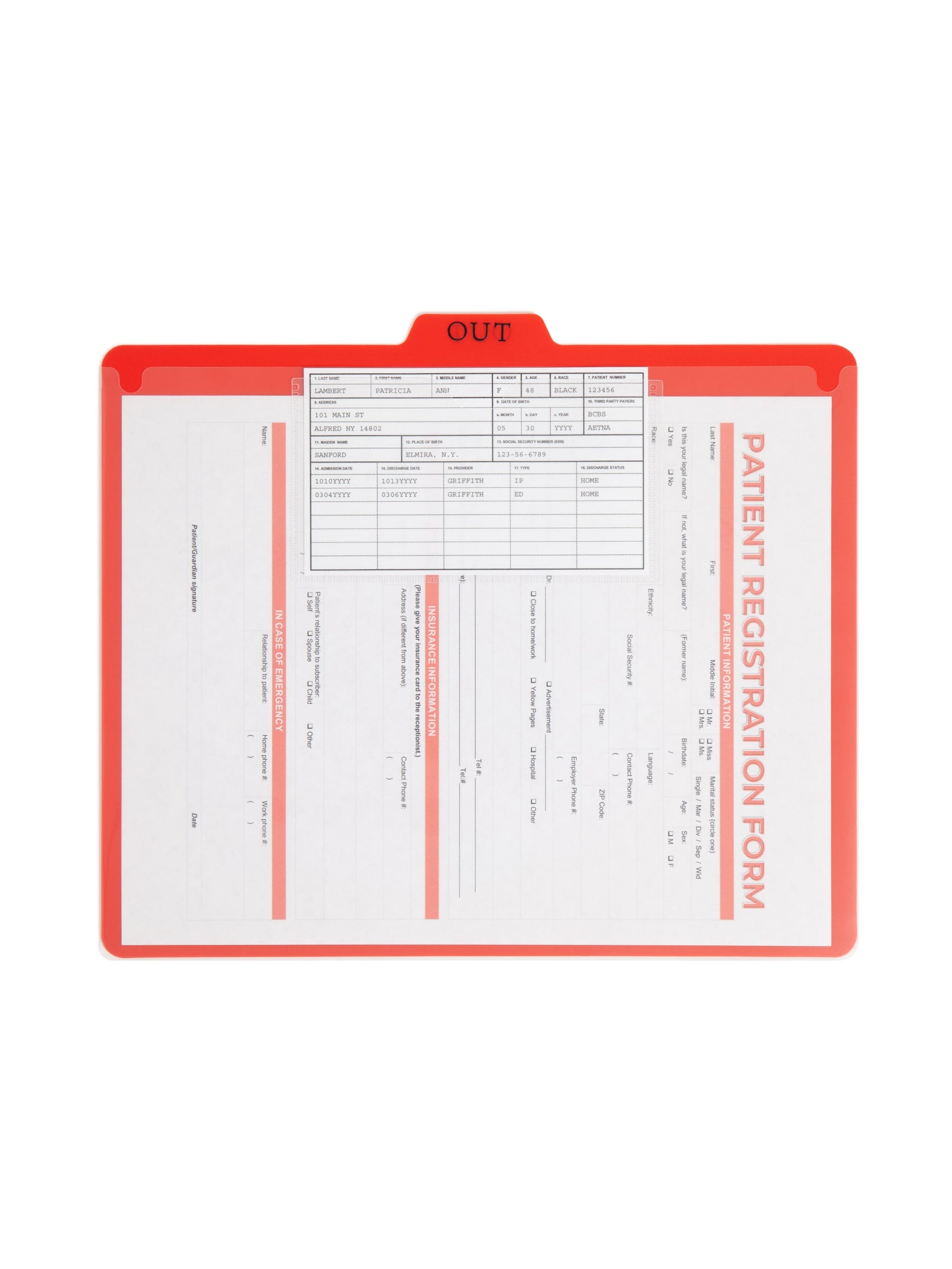 Poly Out Guides, 1/5-Cut Tab, Center Position, Red Color, Letter Size, Set of 50, 086486519205