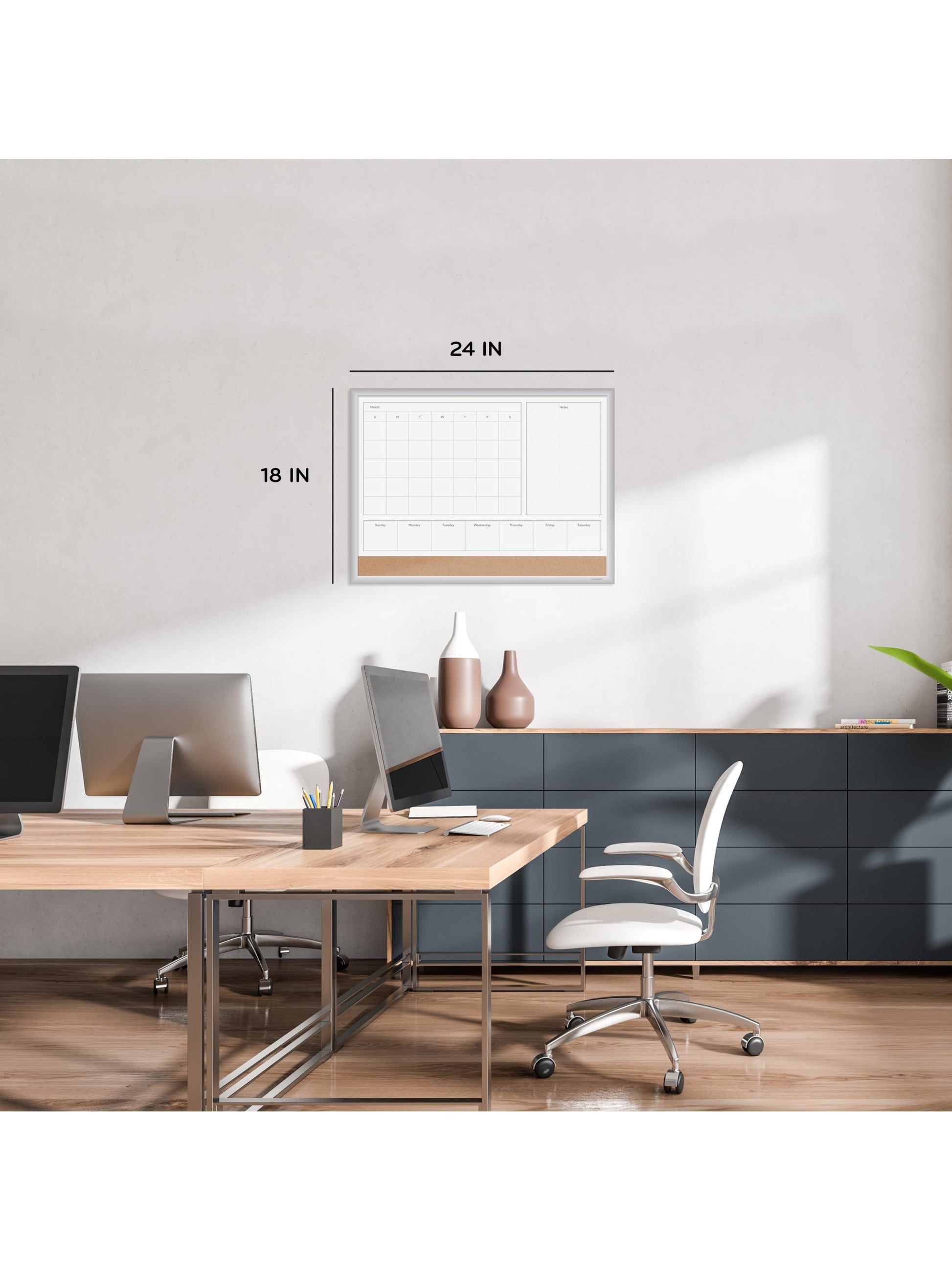 Metal Frame 4-in-1 Dry Erase Combo Calendar Board, Silver, White, 23" x 17", 2' or Smaller, White, 23" X 17" Size, Set of 1, 843463138909