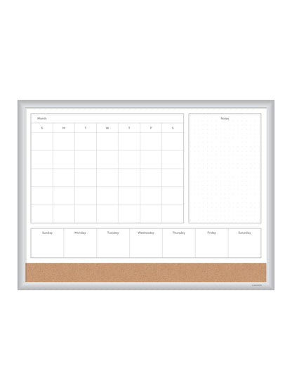 U Brands Silver Aluminum Frame Magnetic 4-in-1 Dry Erase Calendar Board, 24" x 18" (Actual Size 23" x 17")