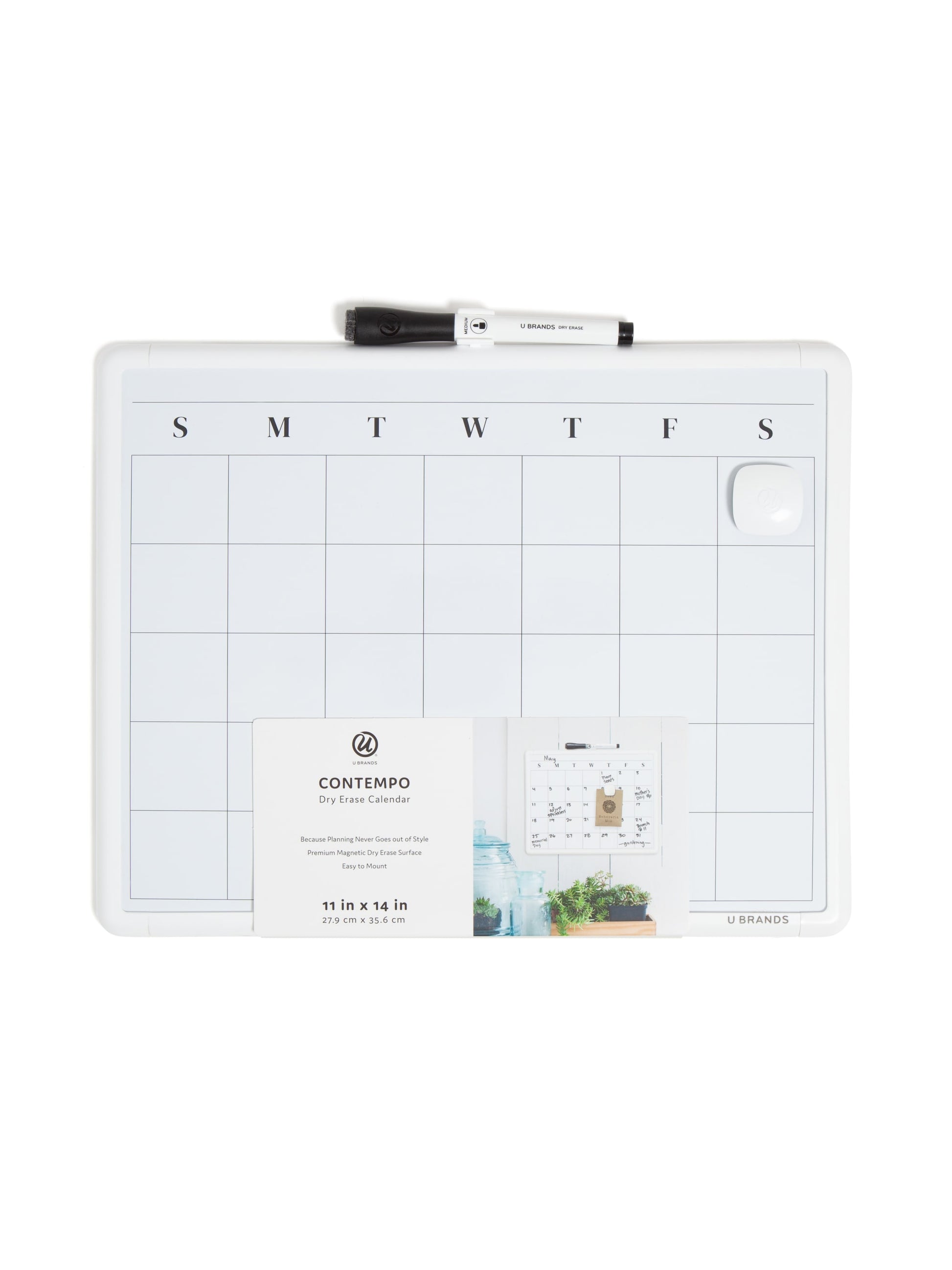 Contempo Frame Dry Erase Calendar Board, Contempo, White, White, 1" x 1", 2' or smaller, White, 1" X 1" Size, Set of 1, 812296022600