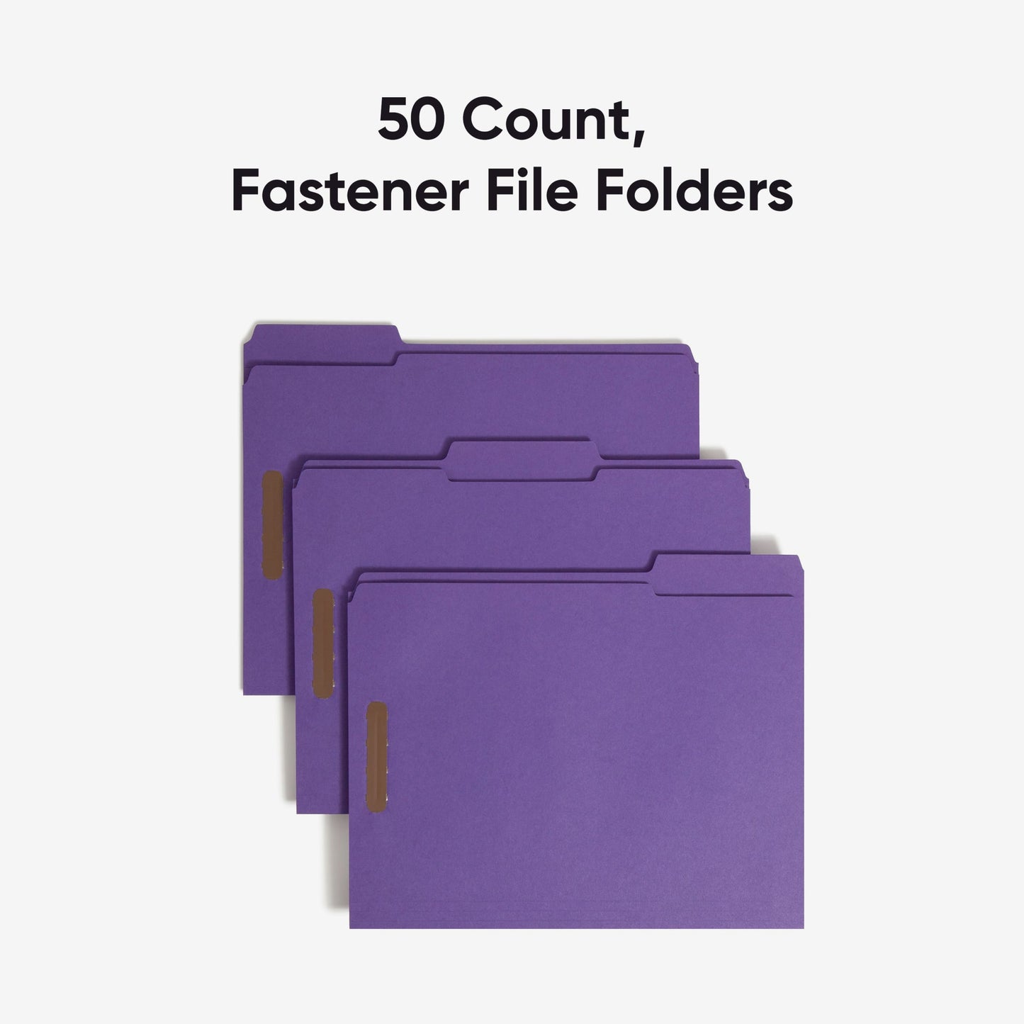 Reinforced Tab Fastener File Folders, 1/3-Cut Tab, 2 Fasteners, Purple Color, Letter Size, Set of 50, 086486130400