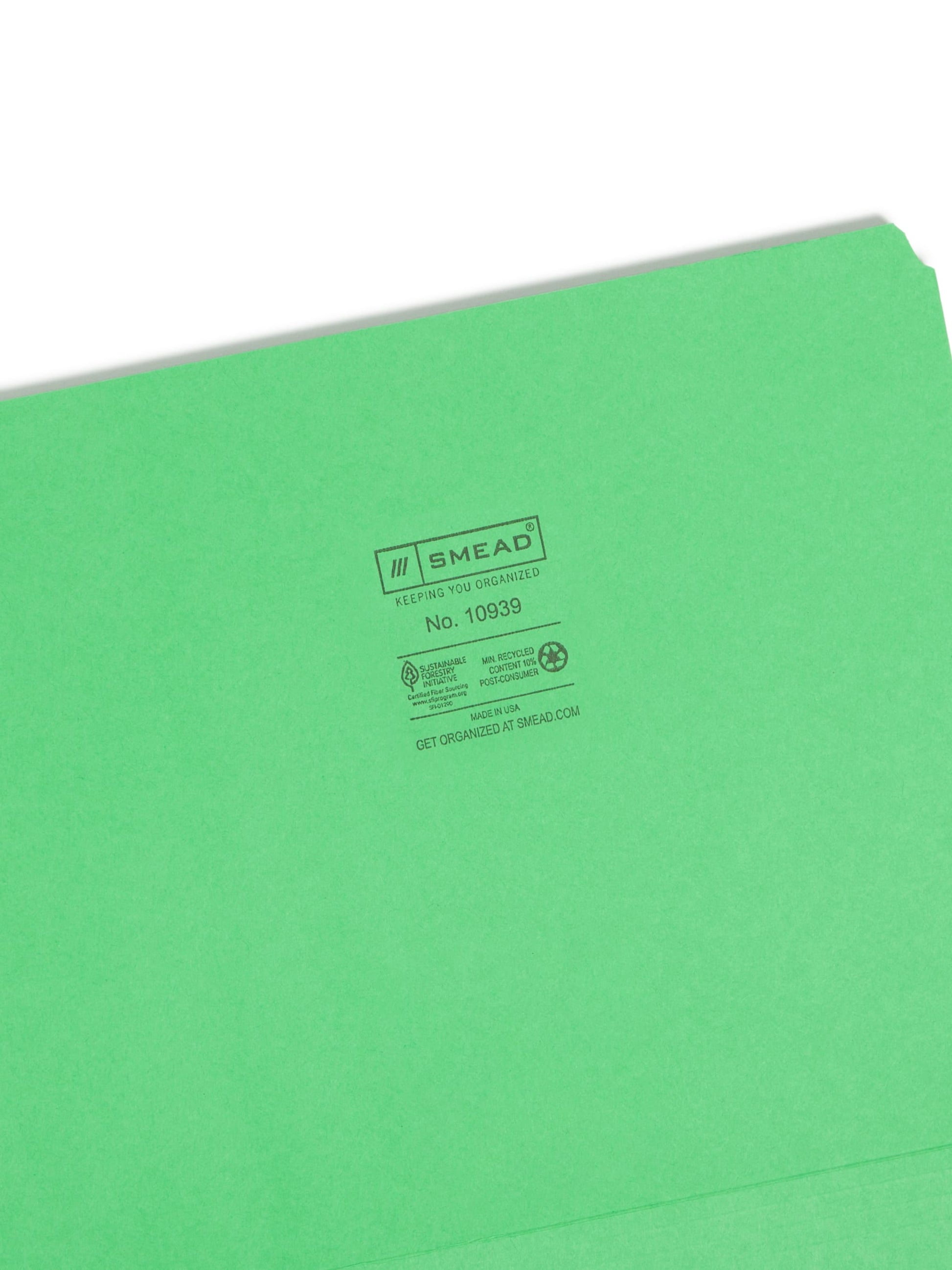 Standard File Folders, Straight-Cut Tab, Green Color, Letter Size, Set of 100, 086486109390