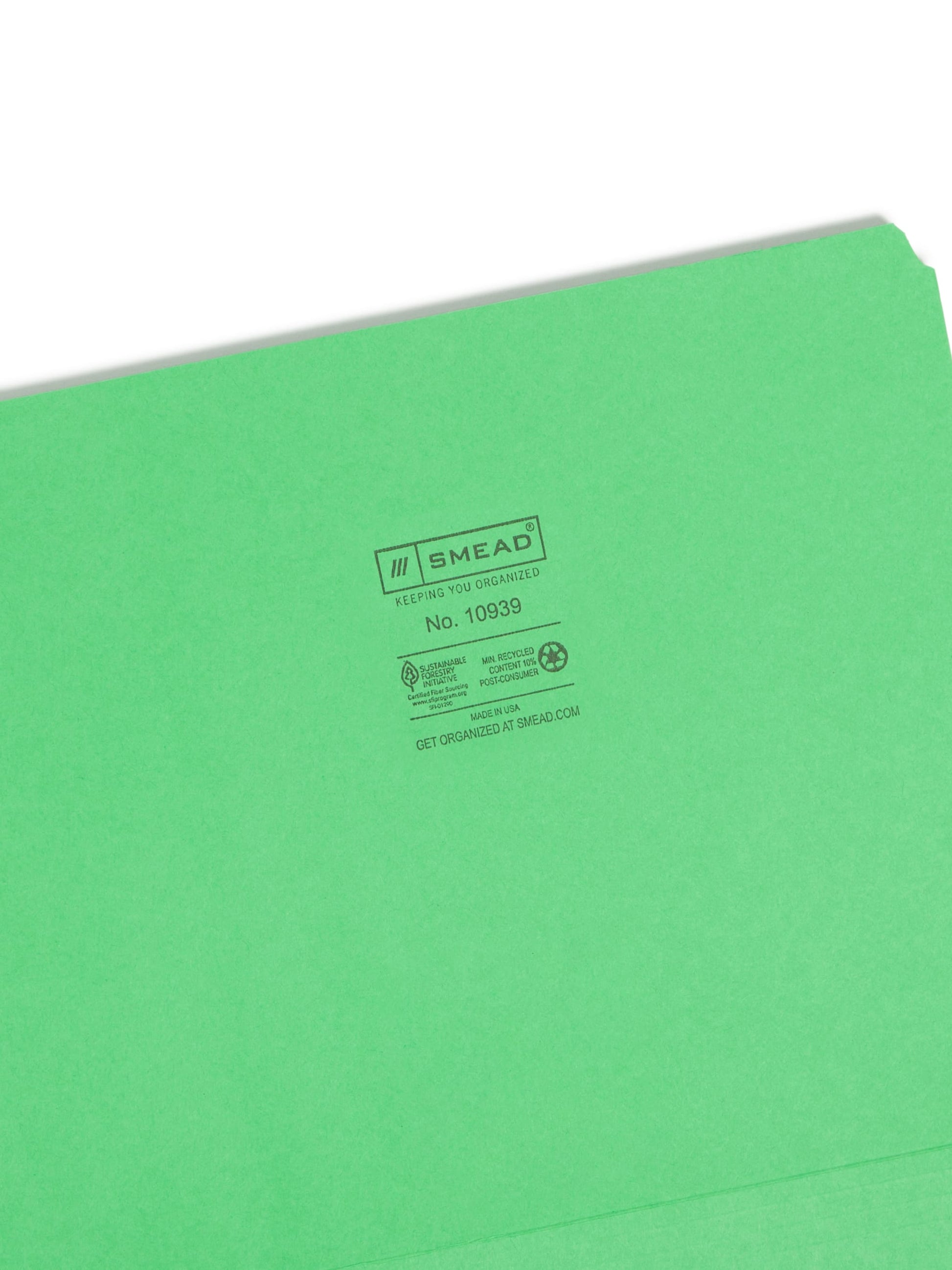 Standard File Folders, Straight-Cut Tab, Green Color, Letter Size, Set of 100, 086486109390
