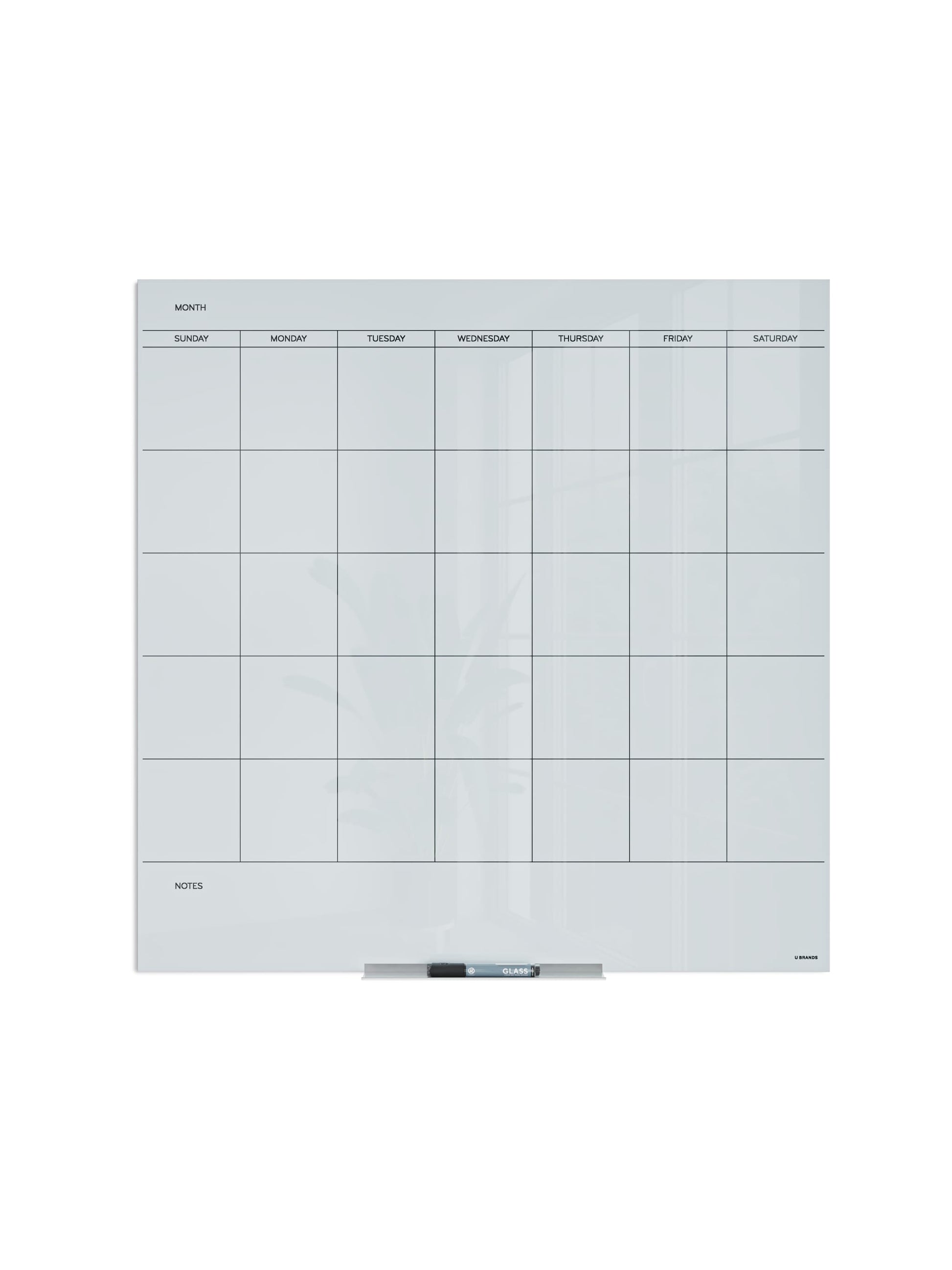 Floating Glass Non-Magnetic DE Calendar Board, White, 35" x 35", 3 x 3, White, 35" X 35" Size, Set of 1, 817894029105