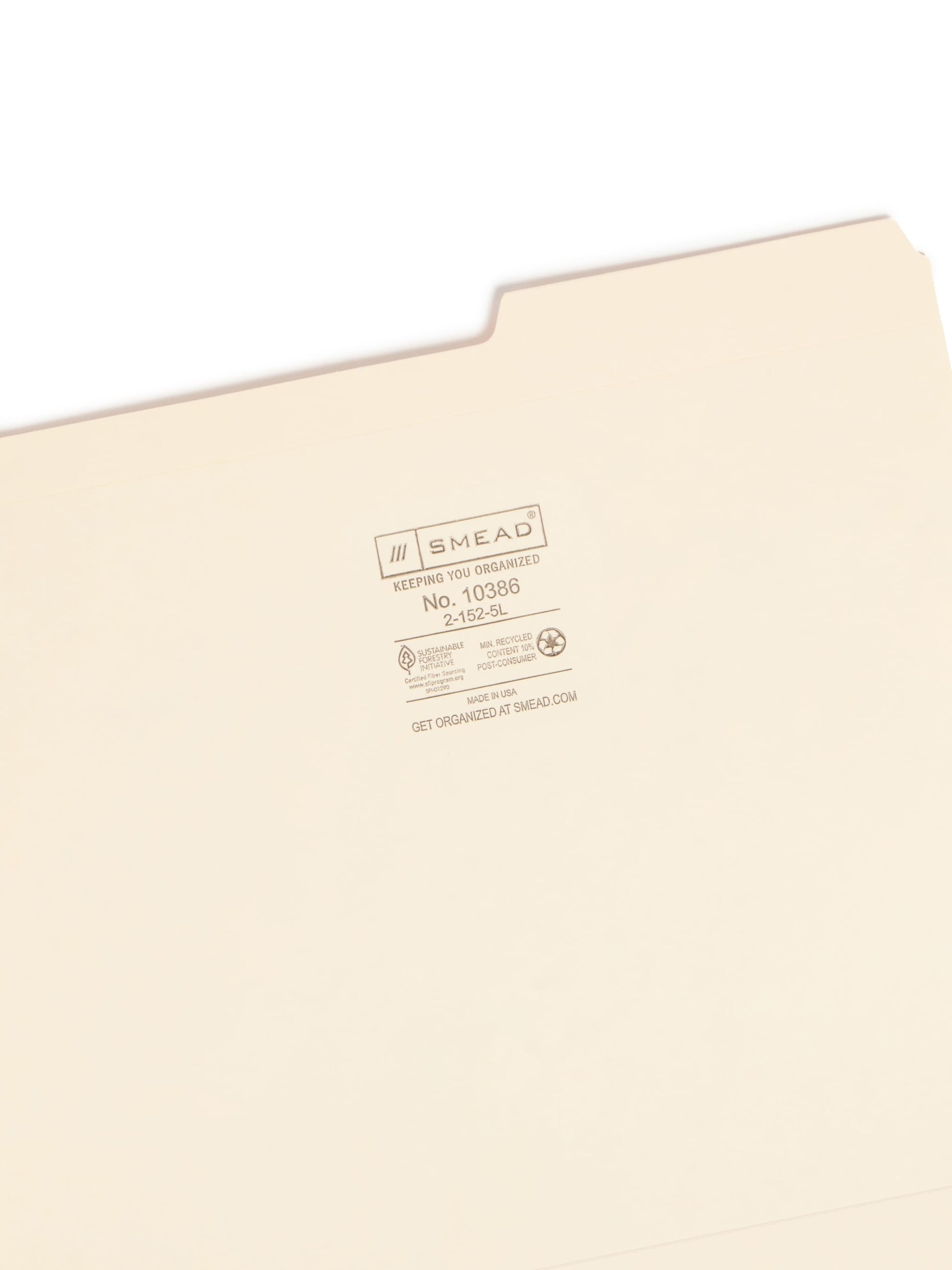 Reinforced Tab File Folders, 2/5-Cut Guide Height Right Tab, Manila Color, Letter Size, Set of 100, 086486103862