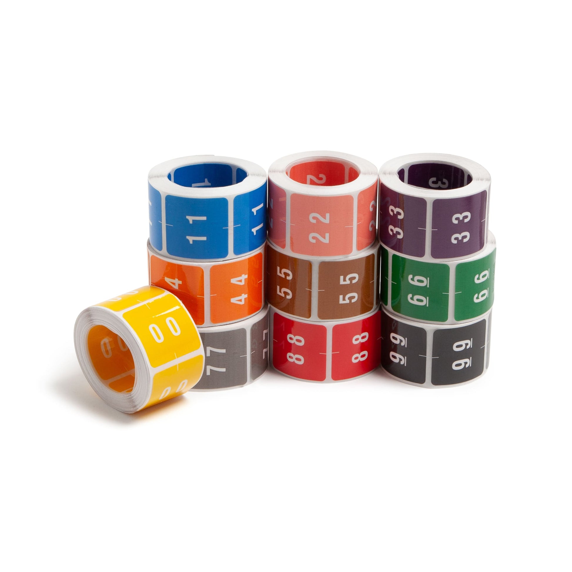 DCC Color-Coded Numeric Labels - Rolls, Assorted Colors Color, 1-1/2" X 1-1/2" Size, Set of 2500, 086486674300