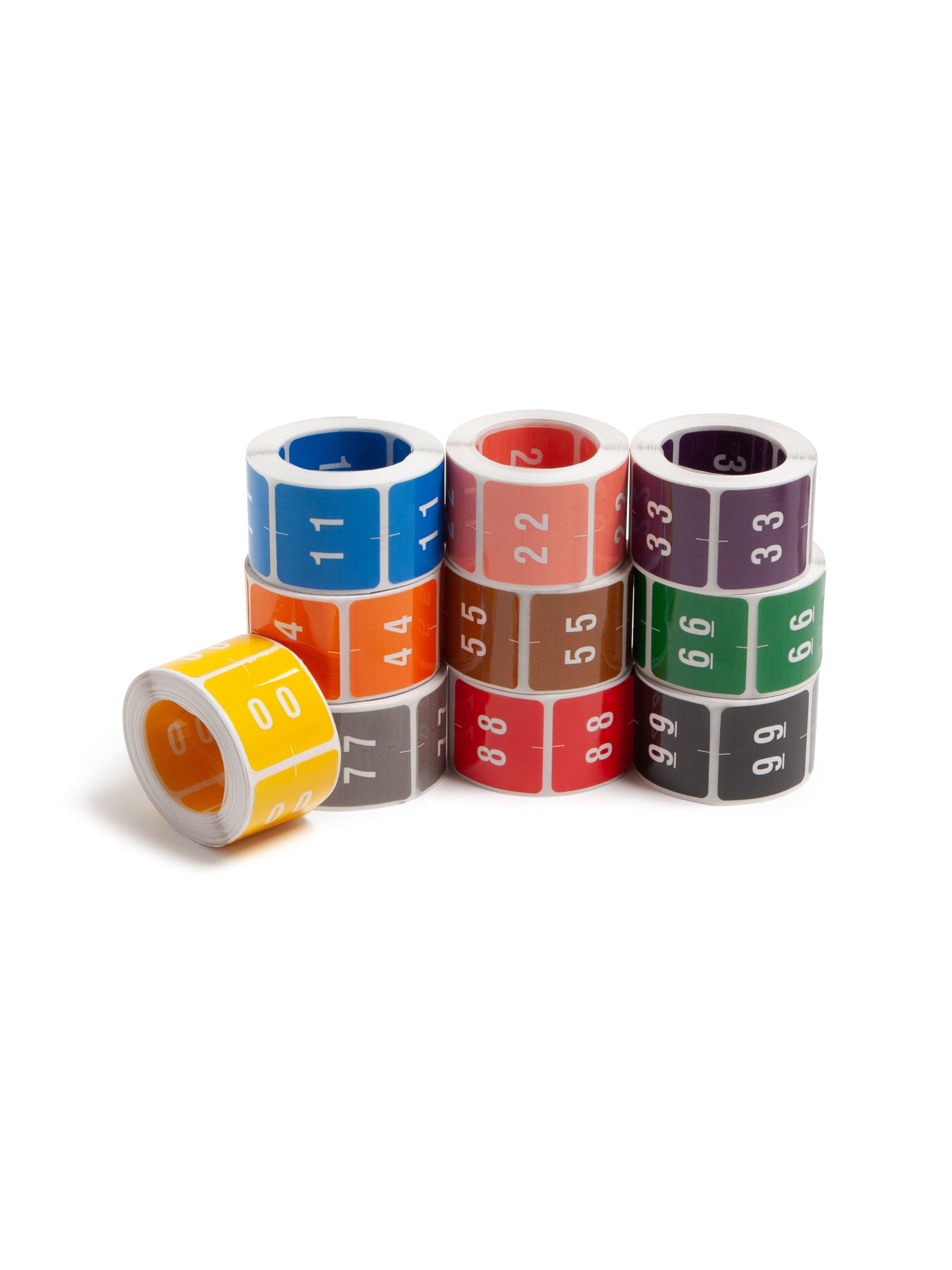 DCC Color-Coded Numeric Labels - Rolls, Assorted Colors Color, 1-1/2" X 1-1/2" Size, Set of 2500, 086486674300