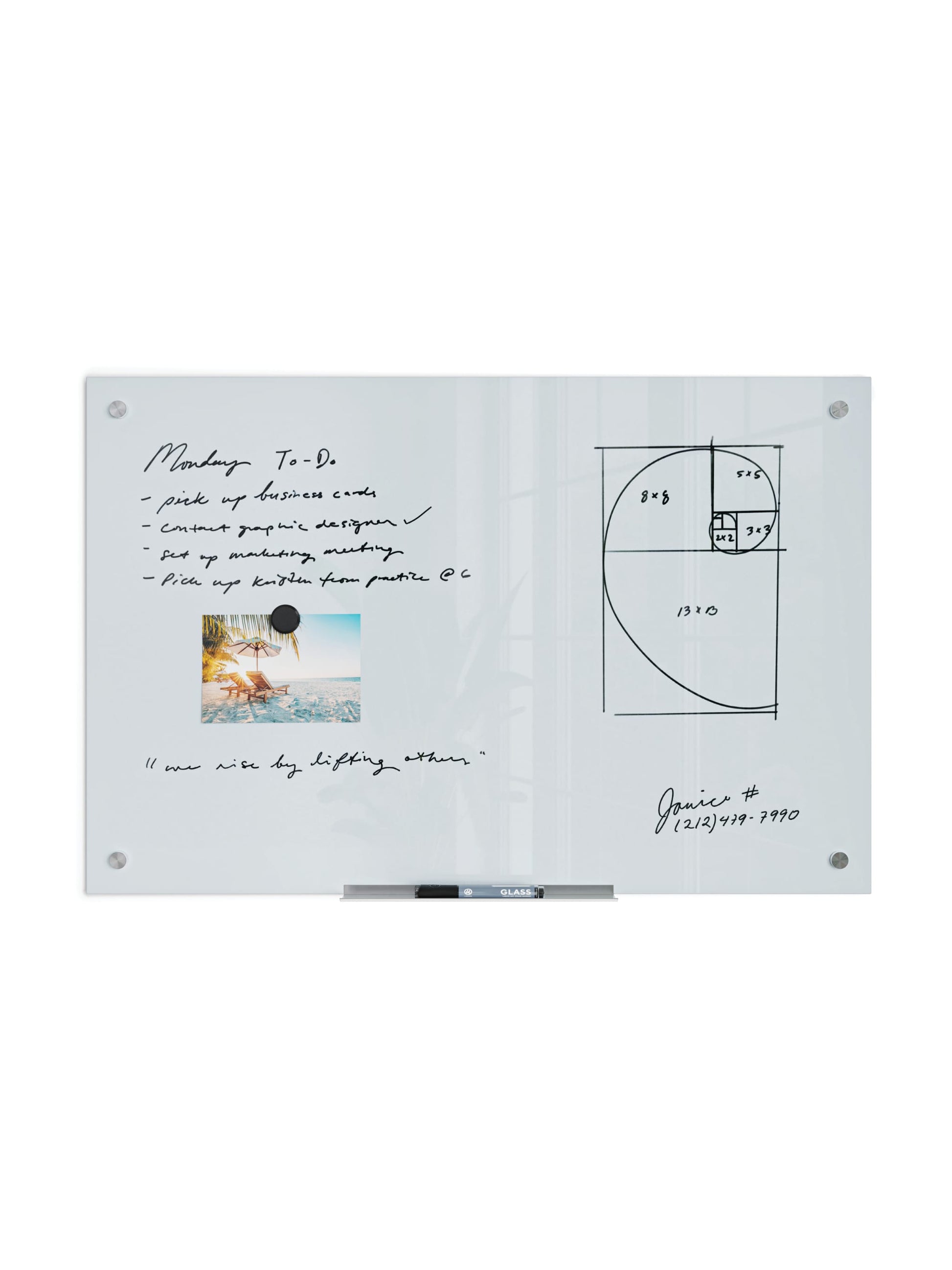 Frameless Glass Magnetic Dry Erase Board VP, White, 35" x 23", 3 x 2, White, 35" X 23" Size, Set of 1, 843463139708