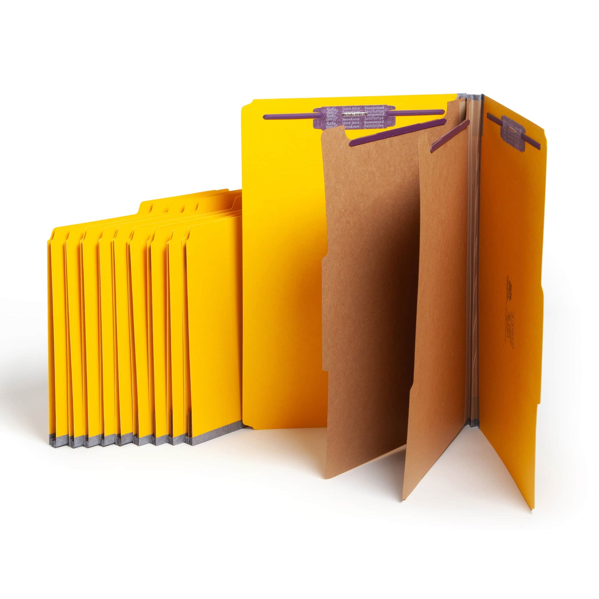 SafeSHIELD® Pressboard Classification File Folders, 2 Dividers, 2 inch Expansion, 2/5-Cut Tab, Yellow Color, Legal Size, Set of 10, 30086486190344