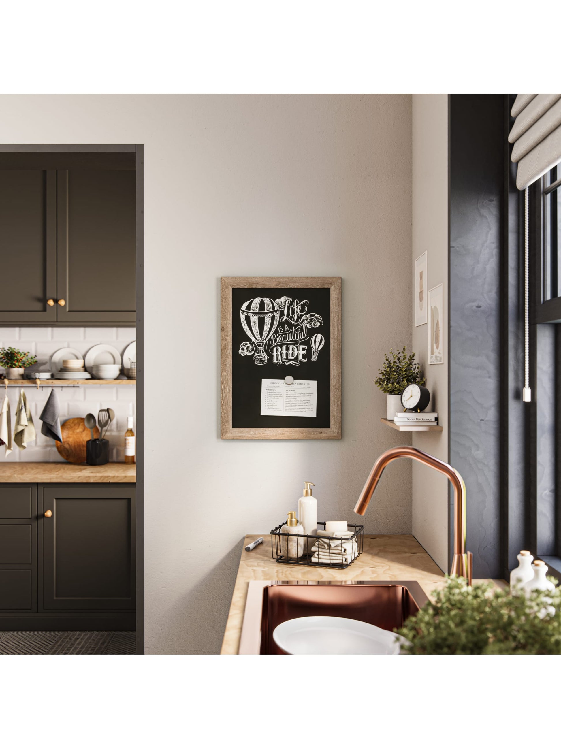 Rustic Frame Magnetic Chalkboard, Brown, Black, 23" x 17", 2 x 1.5, Black, 23" X 17" Size, Set of 1, 843463145501