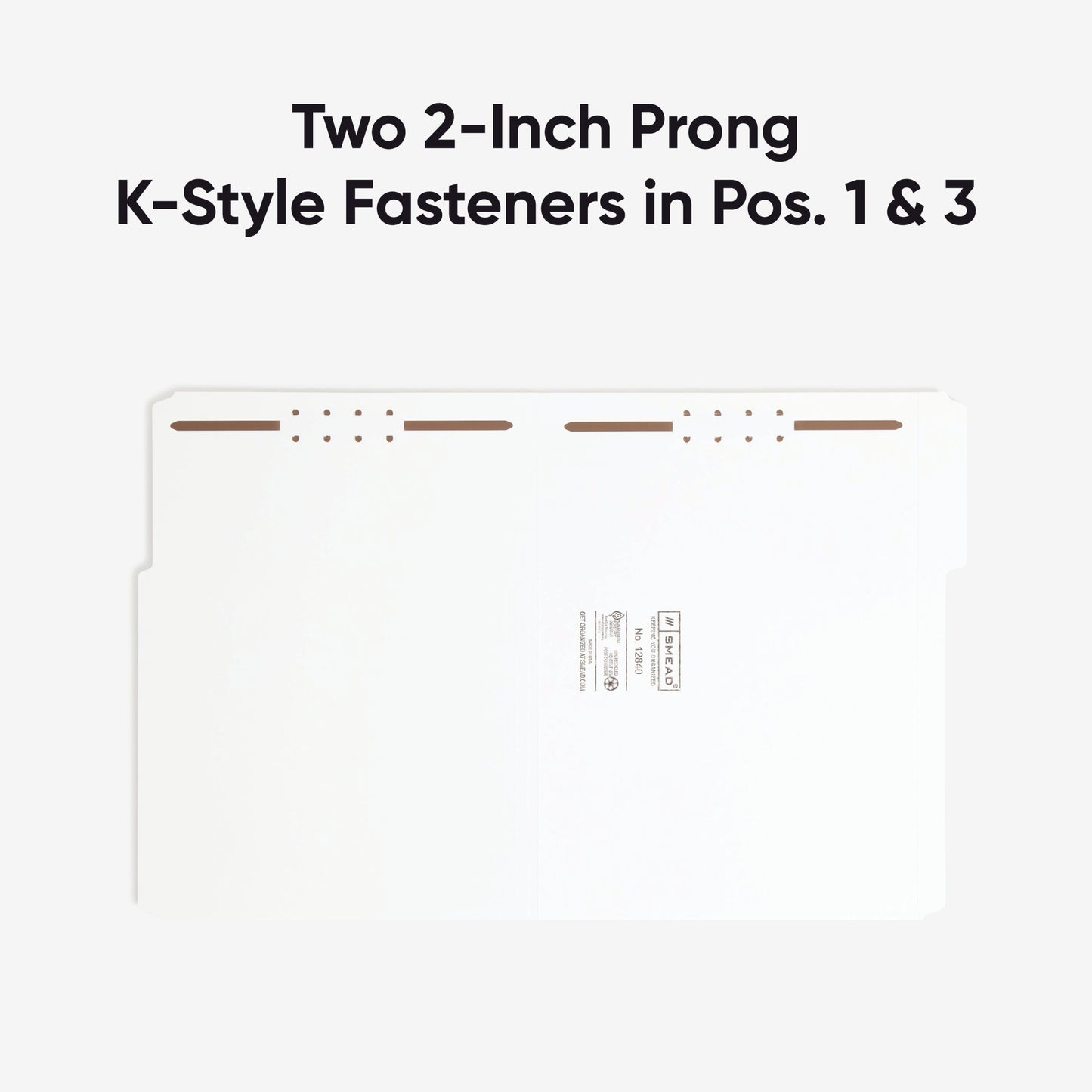 Reinforced Tab Fastener File Folders, 1/3-Cut Tab, 2 Fasteners, White Color, Letter Size, Set of 50, 086486128407