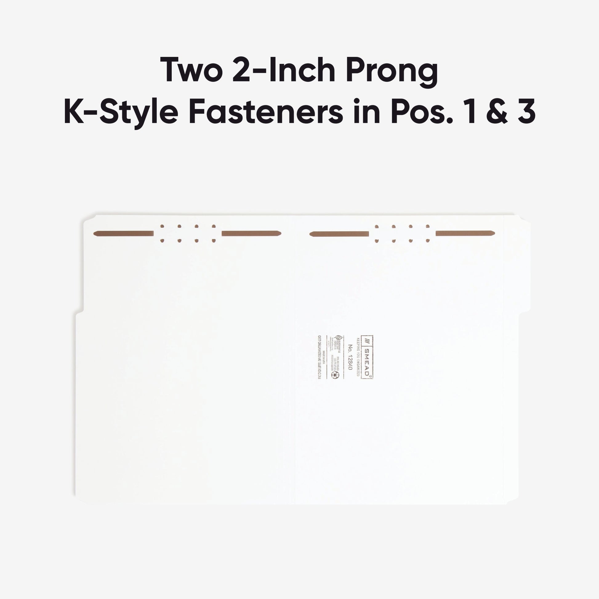 Reinforced Tab Fastener File Folders, 1/3-Cut Tab, 2 Fasteners, White Color, Letter Size, Set of 50, 086486128407