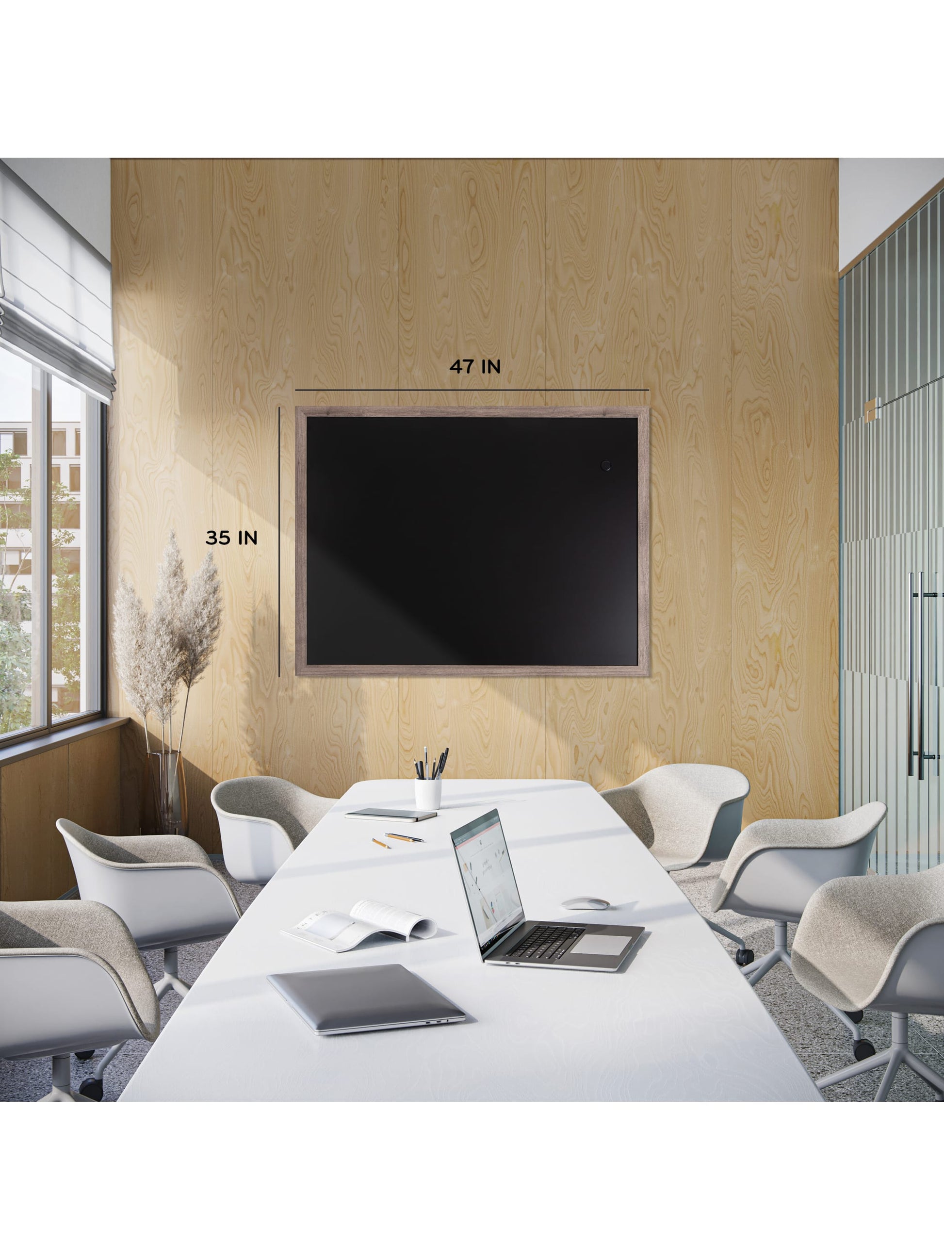 Rustic Frame Magnetic Chalkboard, Brown, Black, 47" x 35", 4 x 3, Black, 47" X 35" Size, Set of 1, 843463148953