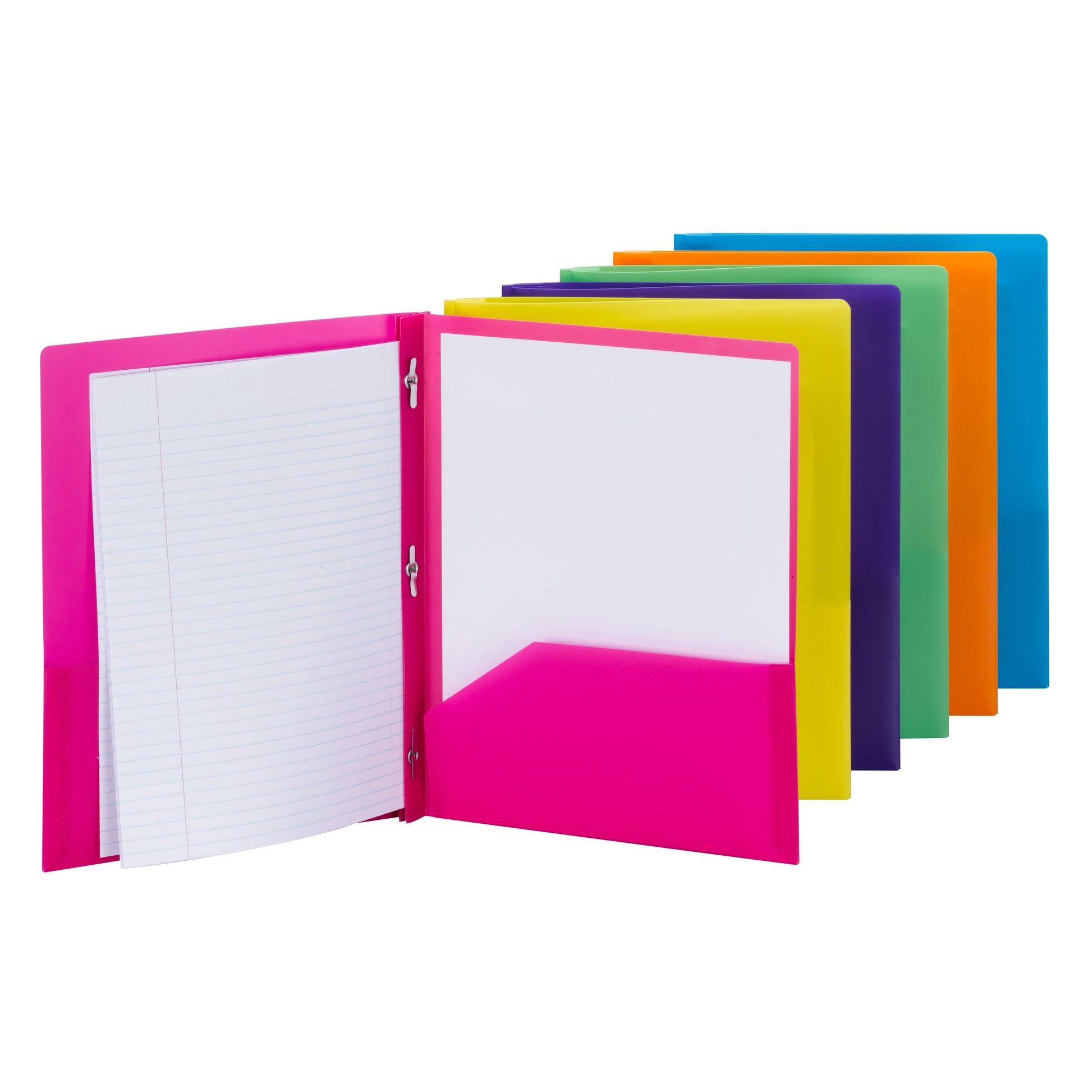 Poly Two-Pocket Folders with Fasteners, Assorted Colors Color, Letter Size, Set of 6, 086486877473