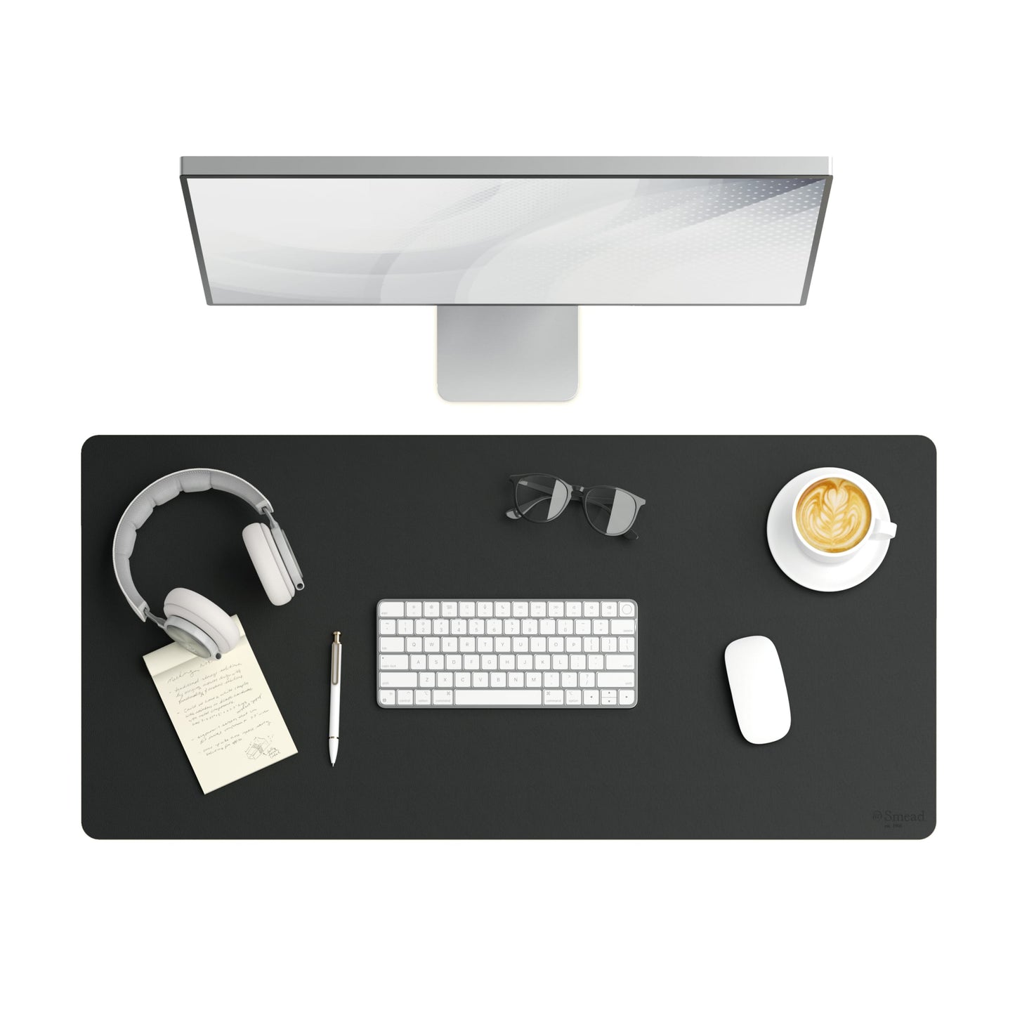 Vegan Leather Desk Pad, Charcoal Color, 36"X17" Size, Set of 1, 086486648288