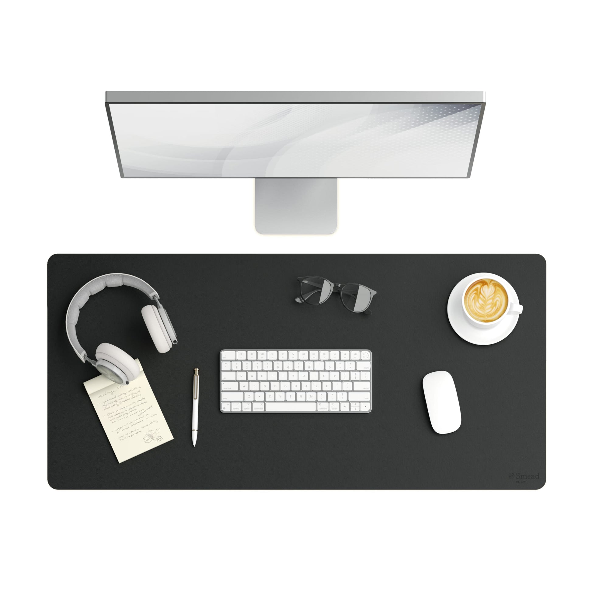 Vegan Leather Desk Pad, Charcoal Color, 36"X17" Size, Set of 1, 086486648288